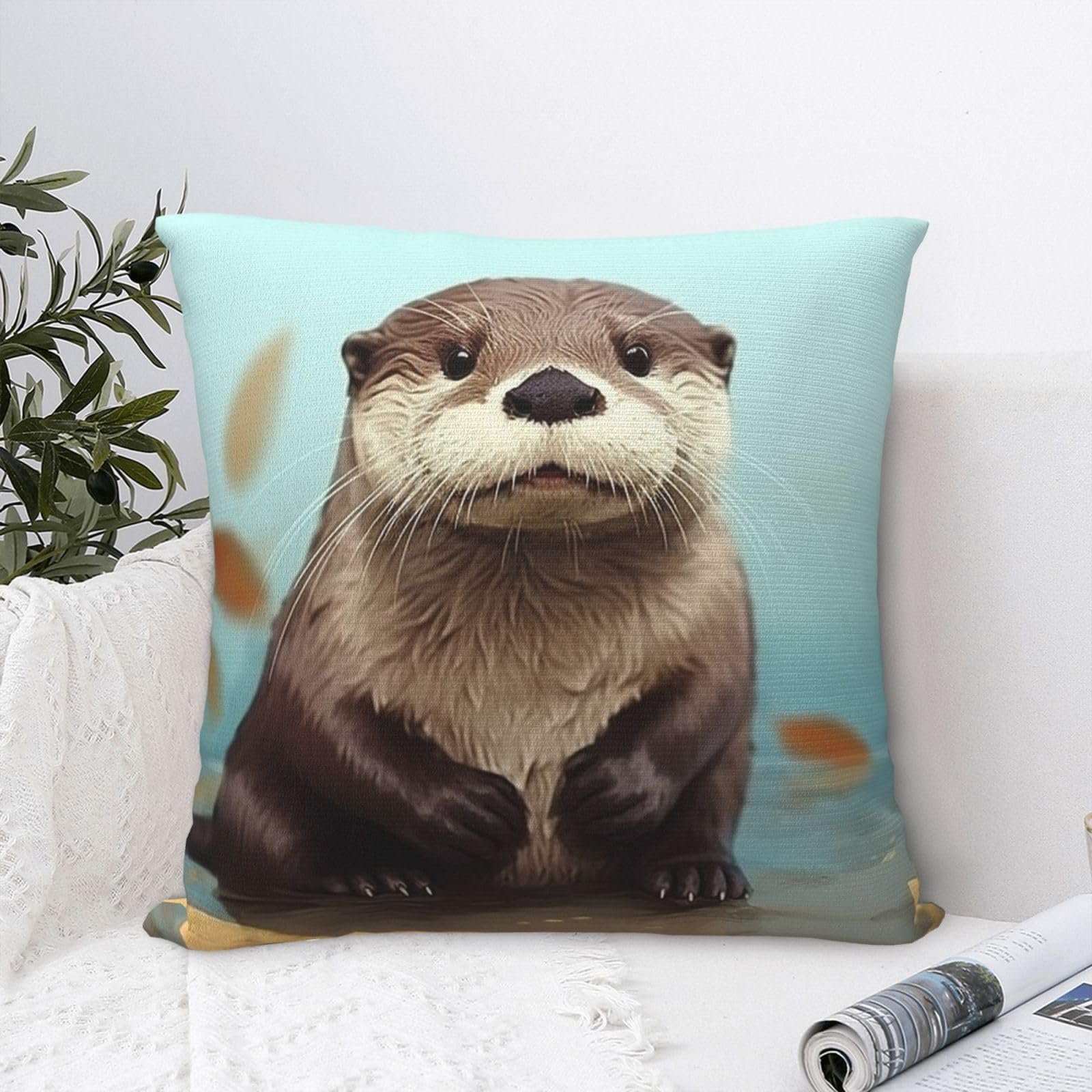 FodPand Luxury Velvet Throw Pillow Covers 18"x18" Super Soft Decorative Pillow Cases - Cute Otter Pillowcases Modern Lumbar Cushion Cases for Couch Sofa Bed Pillow Shams