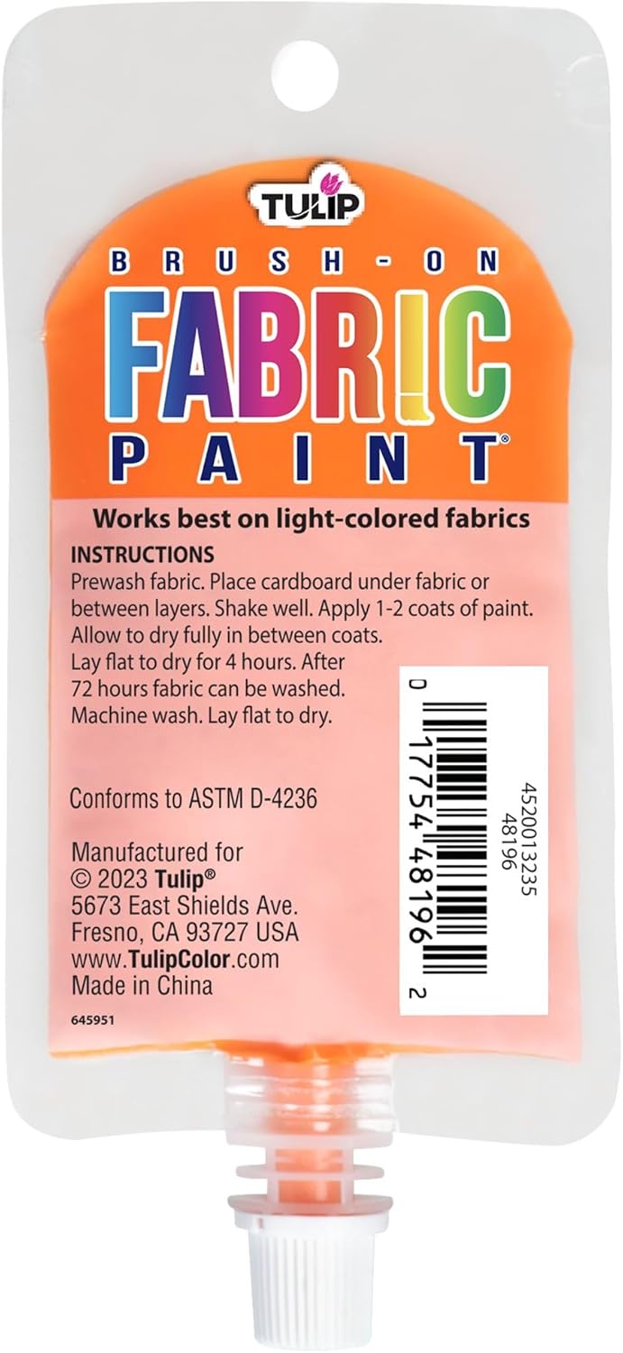 TULIP BrushOn Fabric Paint, Orange 2.7 fl oz Pouch, Dries Soft and Permanent Yaxa Guatemala