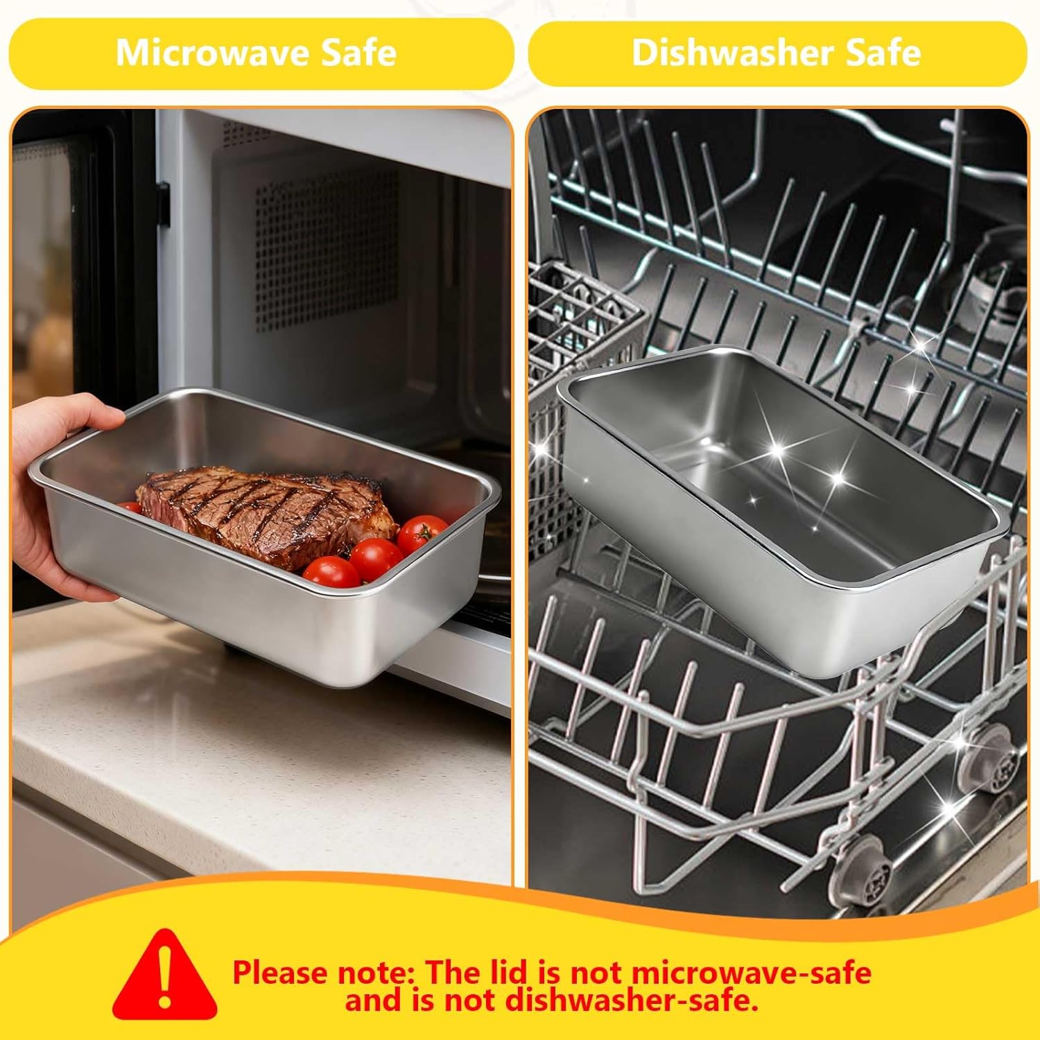 YINGRACE Stainless Steel Lunch Box Container for Adult, 42oz/1250ml Leak Proof Bento Box, Microwave-Safe with Removable Divider, Clear Airtight Lid Lunchbox for Work, Hike, Travel, Silver - Image 3