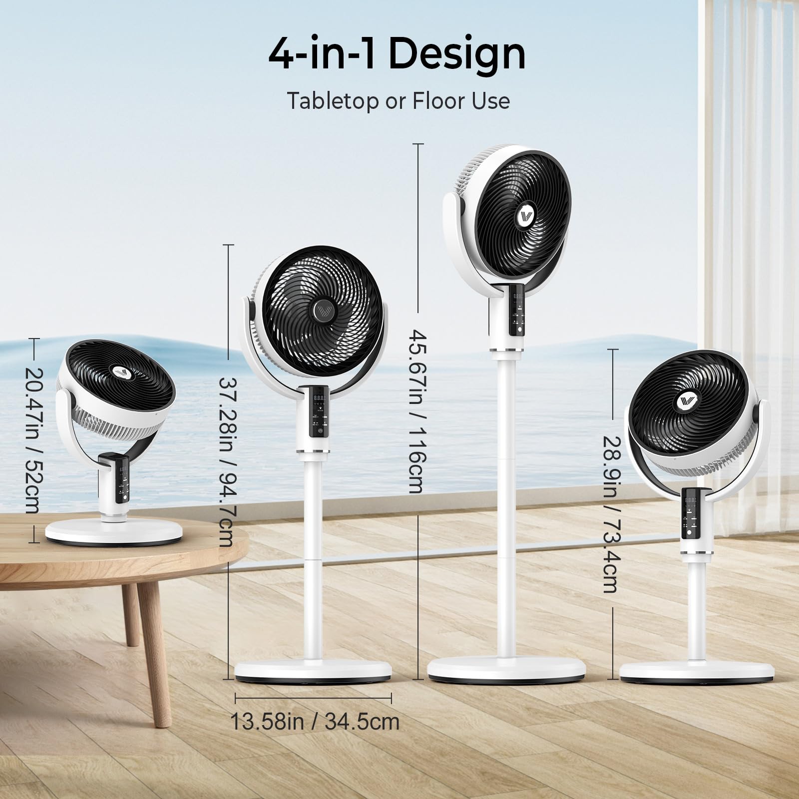 IERAKOR Standventilator Leise, 4 in 1 Ventilator mit DC-Motor | 4 In 1 Höhenverstellbar, DC Motor, 10 Stufen, 90° Oszillation, Nachtlicht Und Aromatherapie, Fernbedienung, 10H Timer