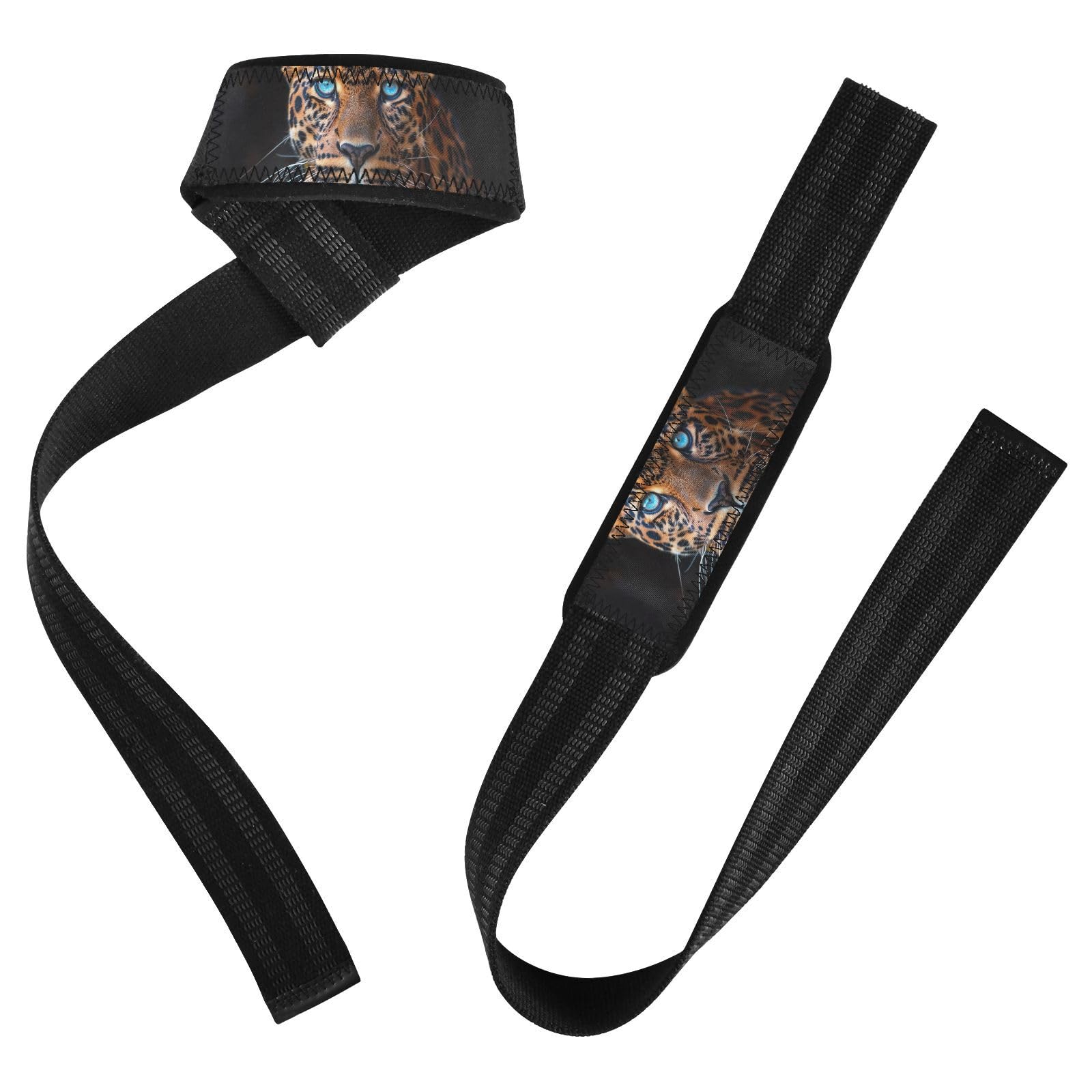 Nander Blue Eyed Brown Leopard Wrist Straps for Weightlifting,Lifting Straps with Neoprene Cushioned Wrist Padded and Anti-Skid Silicone for Strength Training,Bodybuilding,Deadlifting