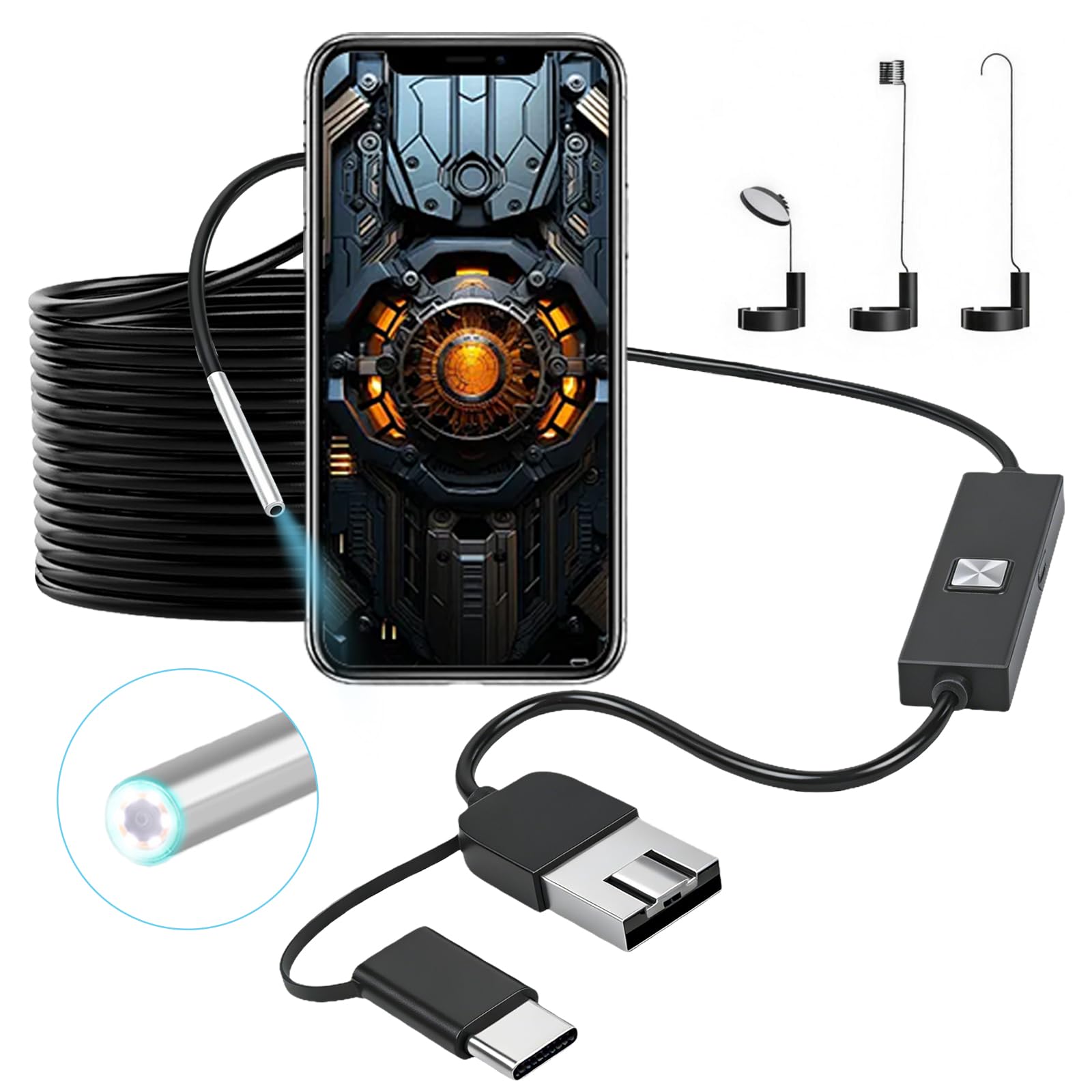 Telecamera endoscopio, fotocamera endoscopio con luce, obiettivo da 3,9 mm, fotocamera endoscopio 1080P HD telefono cellulare con 6 luci LED, telecamera impermeabile IP67, ispezione endoscopio