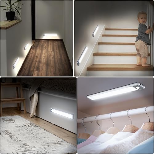 Miniatura 4 de 30 luces LED con sensor de movimiento para debajo del gabinete, luces magnéticas recargables de 8 pulgadas, barra de luz nocturna inalámbrica,