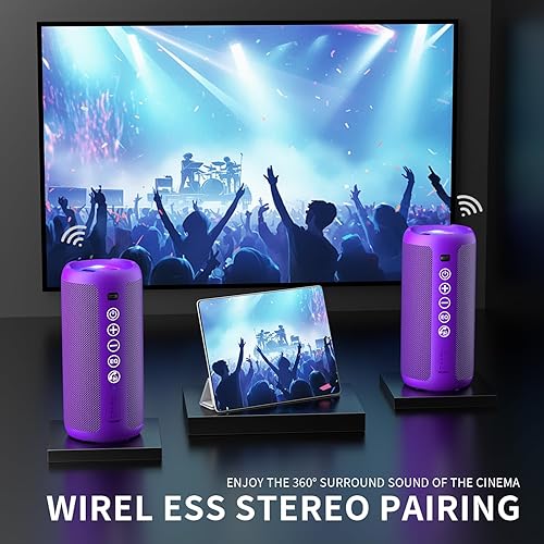 Miniatura 3 de Ortizan Altavoz Bluetooth portátil IPX7 impermeable, sonido fuerte de 24 W, graves profundos, Bluetooth 5.3, luces LED, emparejamiento estéreo