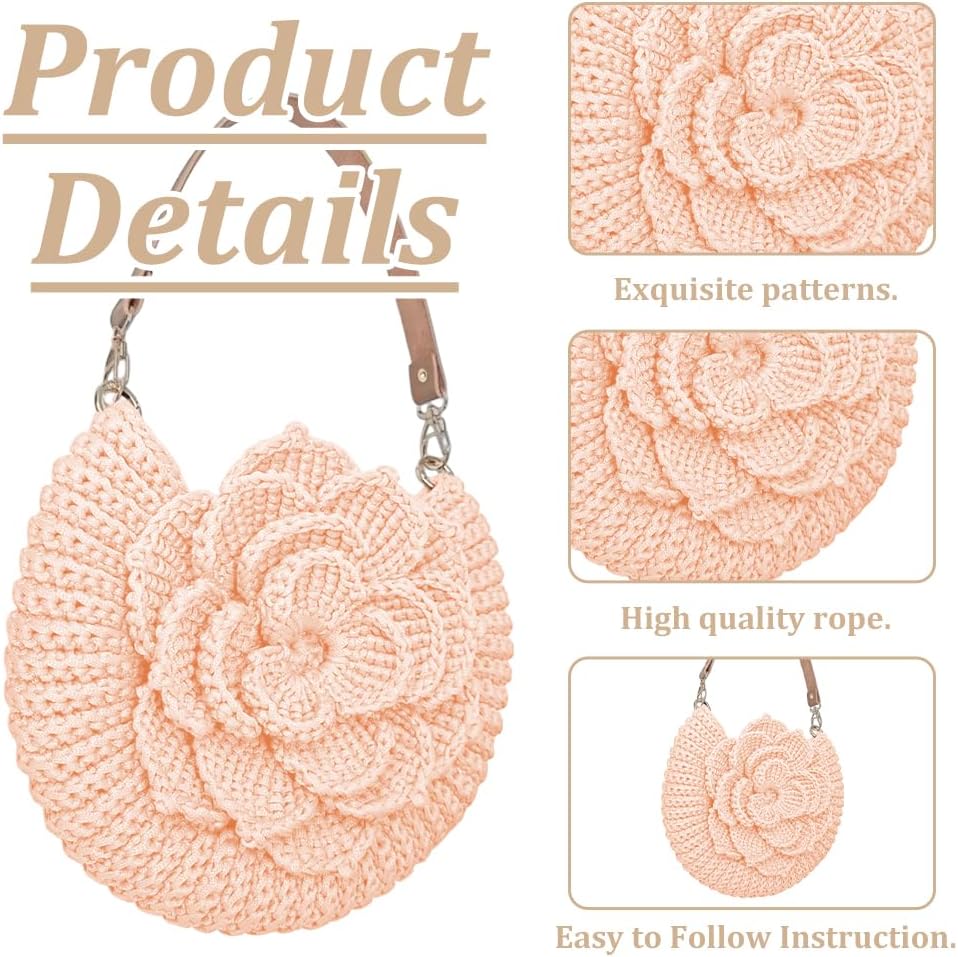 FREEBLOSS Flower Crochet Bag Kit for Beginners Complete Starter Set with Step-By-Step Video Tutorials Crochet Tote Bag Set Knitting Kit Adult Crafts Projects, Beige