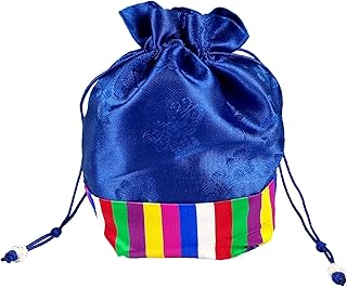 Seoulful Vintage Korean Bokjumeoni Lucky Pouches - Traditional Korean Color Block Hanbok Gifts Bag - Saekdong Stripes New Year's Gifts (Blue)