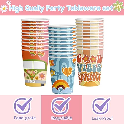 Miniatura 3 de Juego de vajilla de 120 piezas para fiesta de estilo bohemio hippie con margaritas que incluye platos, servilletas y tazas para decoración de fiesta