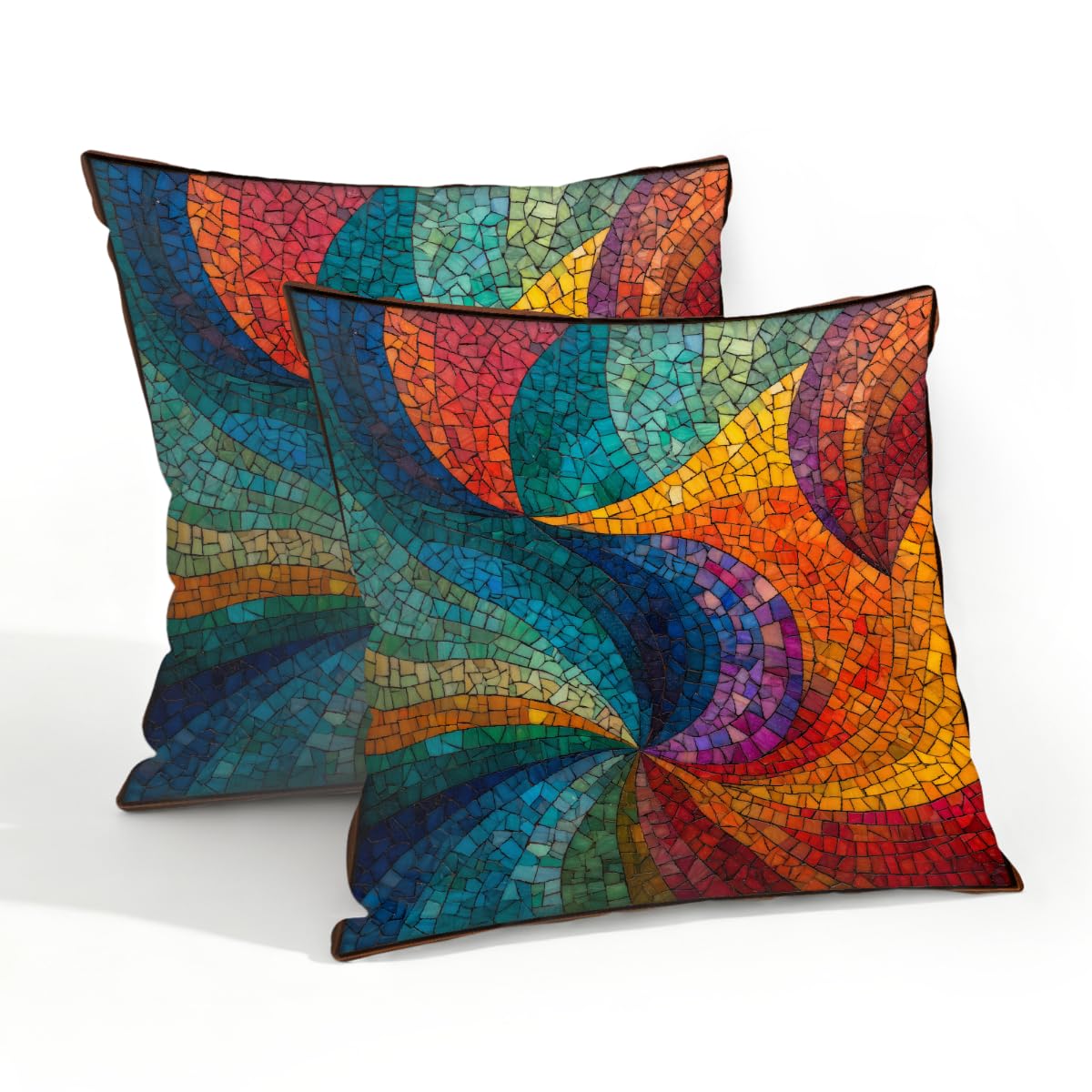 Outdoor Pillow Covers Waterproof Pillowcases 20x20in Set of 2 Abstract Stained Glass Mosaic Decorative Throw Cushion Case for Couch Sofa Garden Patio Furniture