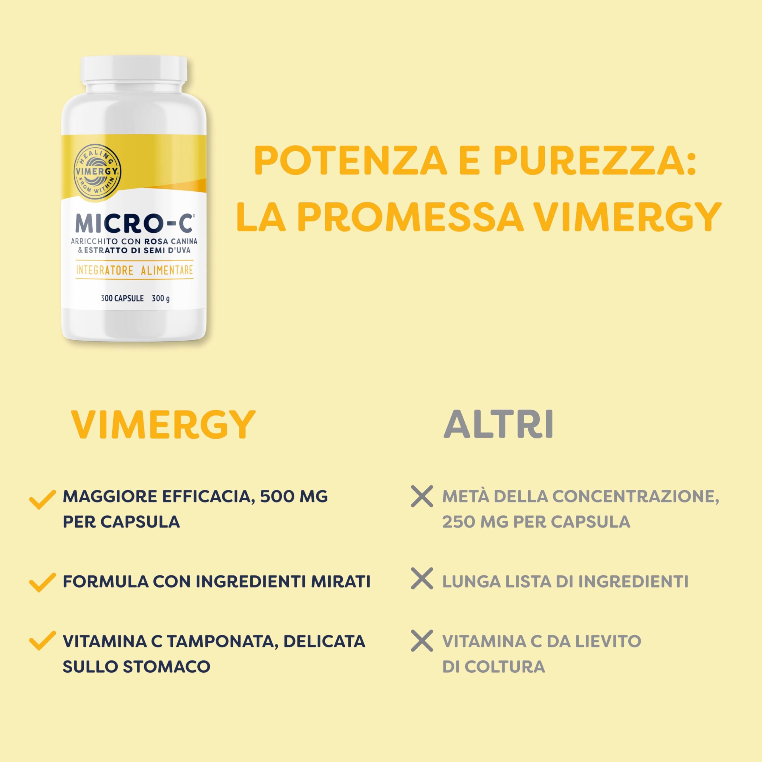 Vimergy Micro-C Capsules, 300 Servings – 500mg All-Natural Buffered Vitamin C with Rose Hips, Rutin, Grape Seed & Acerola Fruit Extract – Helps support immune function