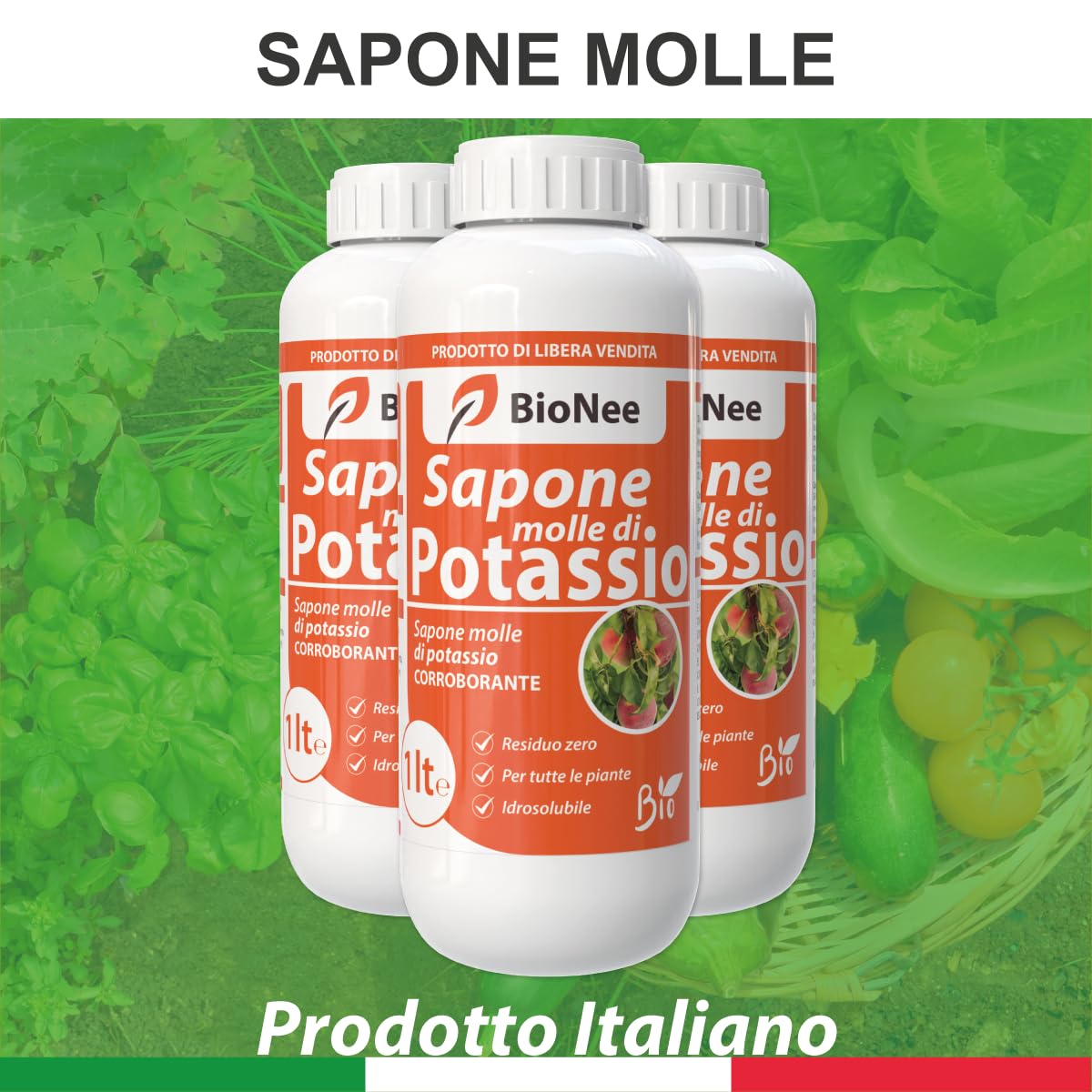 Sapone Molle di Potassio – Protezione Naturale e Biologica per Piante Sane e Rigogliose - insetticida naturale biologico - corroborante potenziatore delle difese naturali (1 litro)