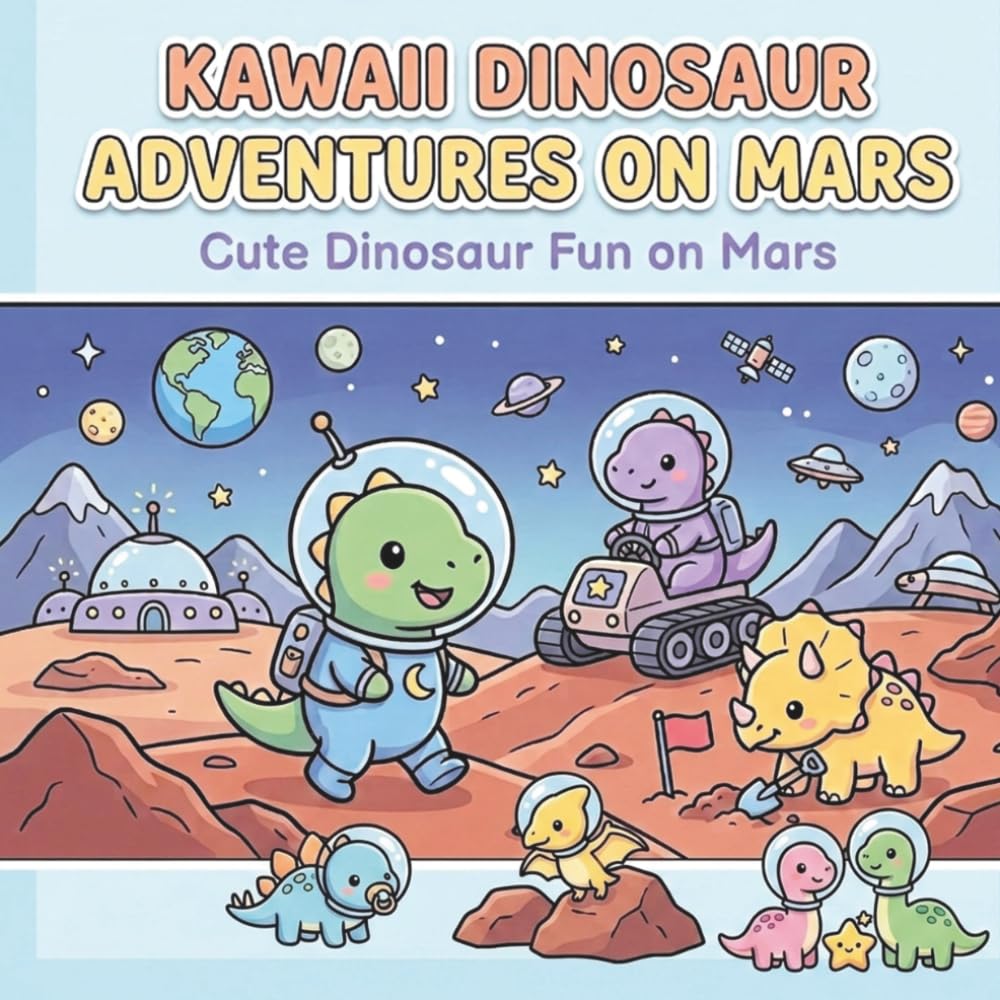 Kawaii Dinosaurs on Mars Coloring Book for Kids: Cute and Fun Space Adventures with Adorable Dinosaurs to Color for Ages 4 to 8