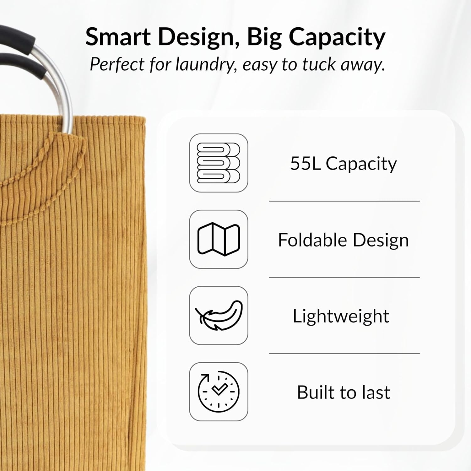 Corduroy Laundry Basket 55L Mustard Yellow