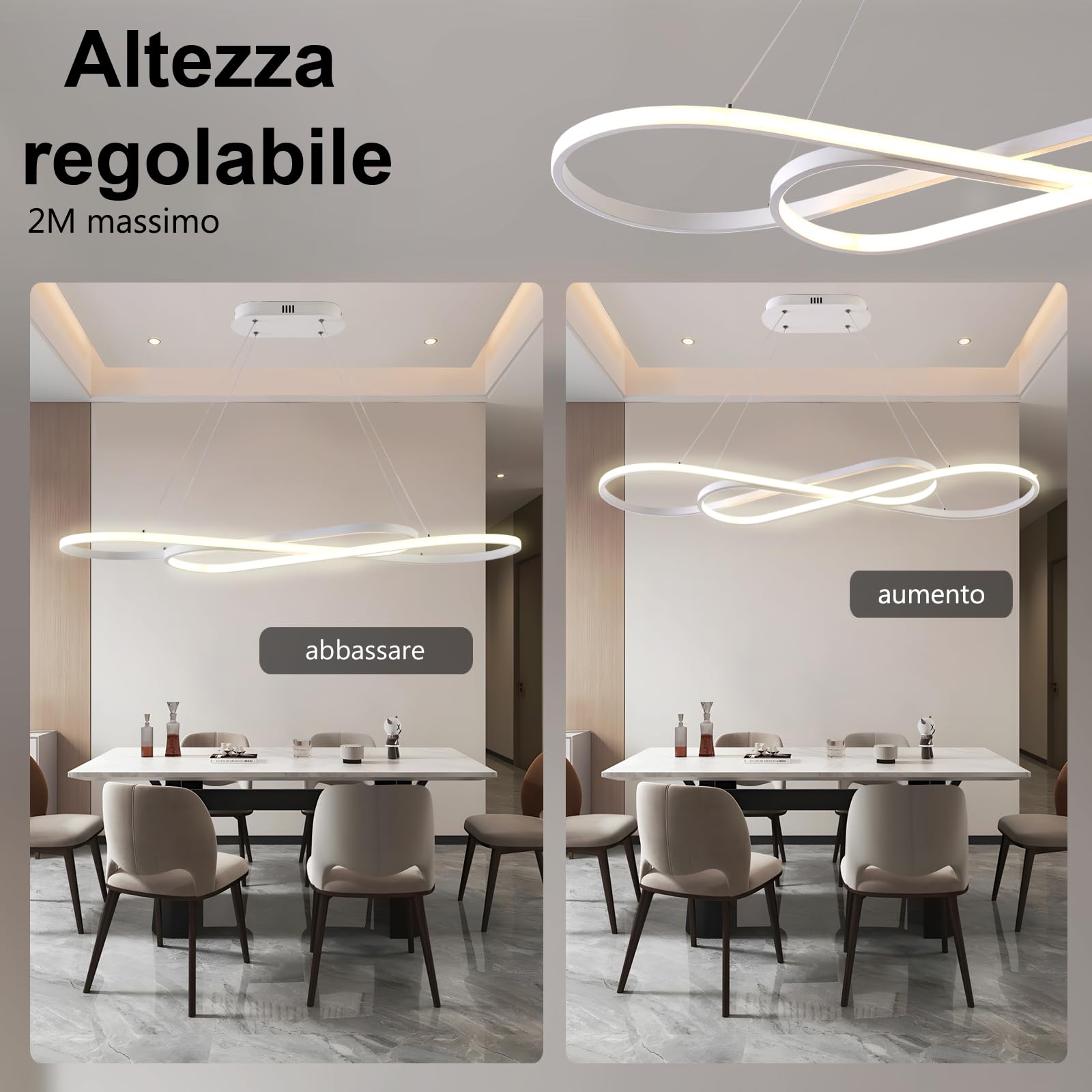 AHRHSM Lampadario Led Sospensione, Lampadario Moderno, 57W, Lampadario Sala da Pranzo, Dimmerabili, Regolabile in Altezza, per Sala Da Pranzo,Cucina (Bianco)
