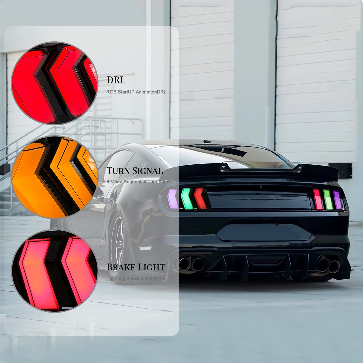 HCmotion LED Tail Lights for Ford Mustang Euro 2015-2023 (6 Lighting Modes), Start UP Animation with Sequential Turn Signal Rear Lamp Kit Assembly (Smoked-RG)