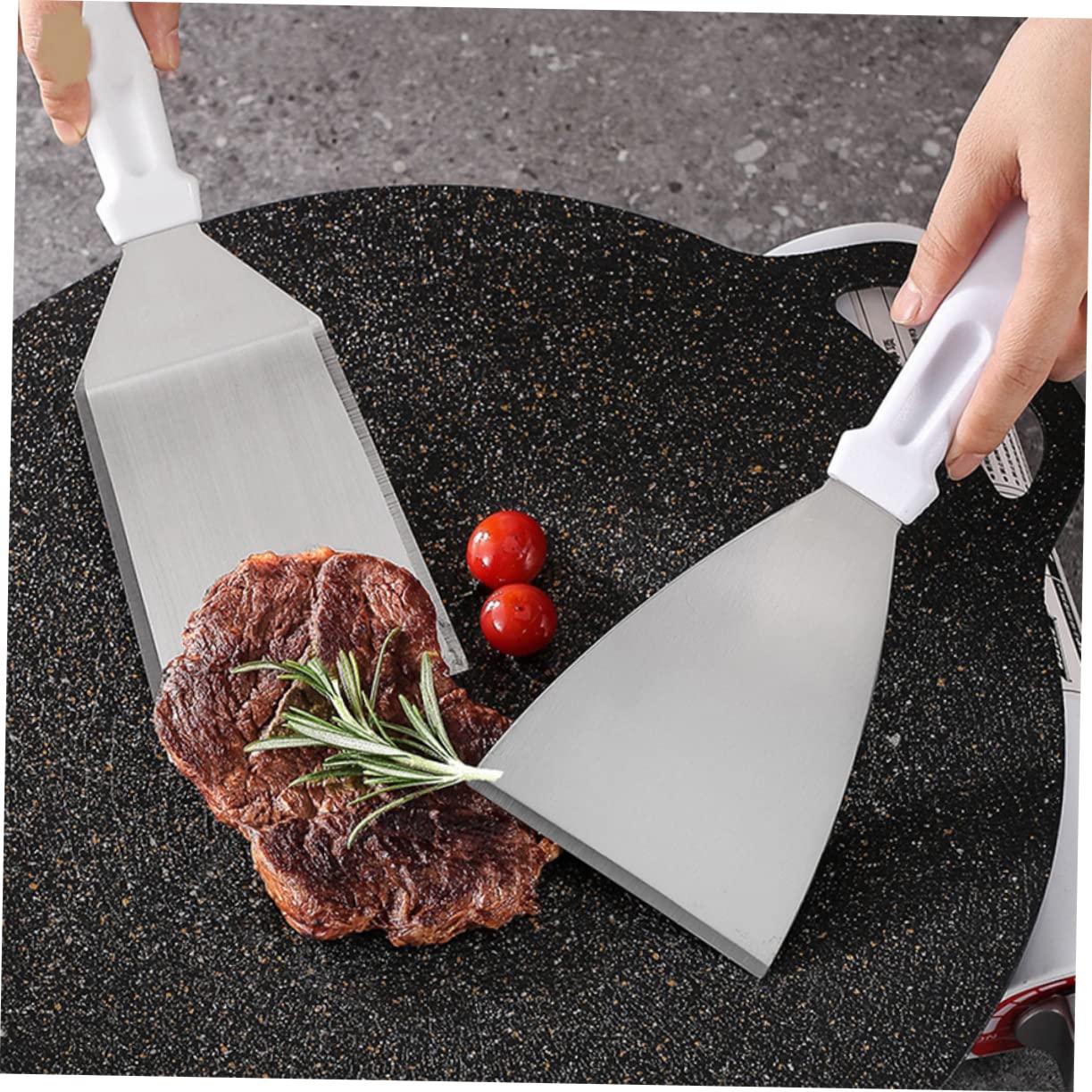 Sosoport 4pezzi Spatola per Bistecca in Acciaio Inox Spatola da Cucina per Friggere Bistecca Strumento di Cottura Antiaderente Facil Pulire Riporre