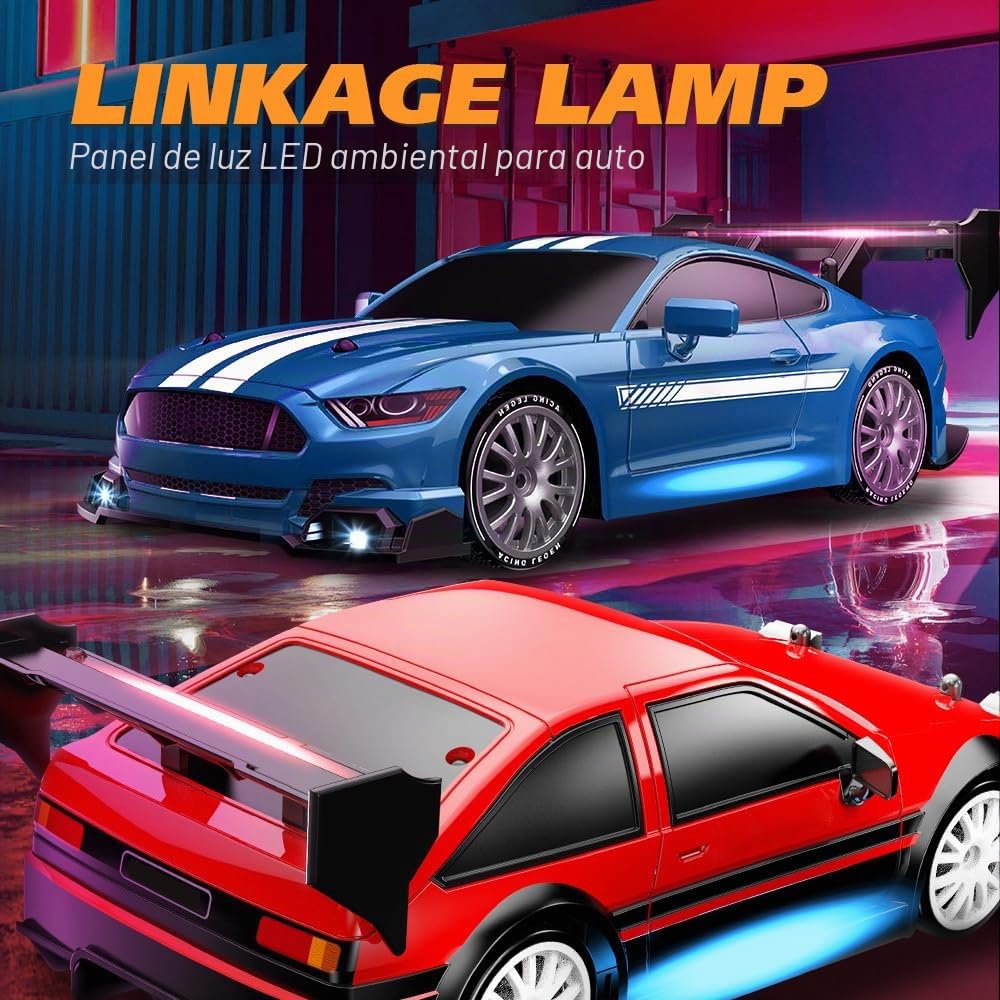 Coche teledirigido 1:24, 2,4 GHz RC Drift Car 30 km/h, coche de carreras teledirigido 4WD RC coche con diseño multiluz, coche de deriva adecuado para todos los terrenos