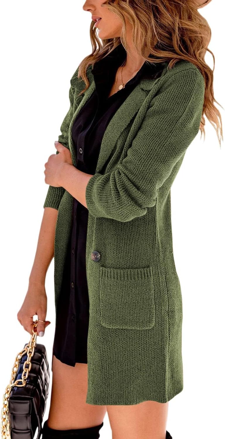 Danedvi Women Open Front Lapel Collar Cardigan Button Down Long Sweaters Cardigan Solid Outerwear Coats - Image 3