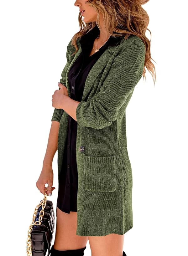 Danedvi Women Open Front Lapel Collar Cardigan Button Down Long Sweaters Cardigan Solid Outerwear Coats by Danedvi - Used condition - Image 3