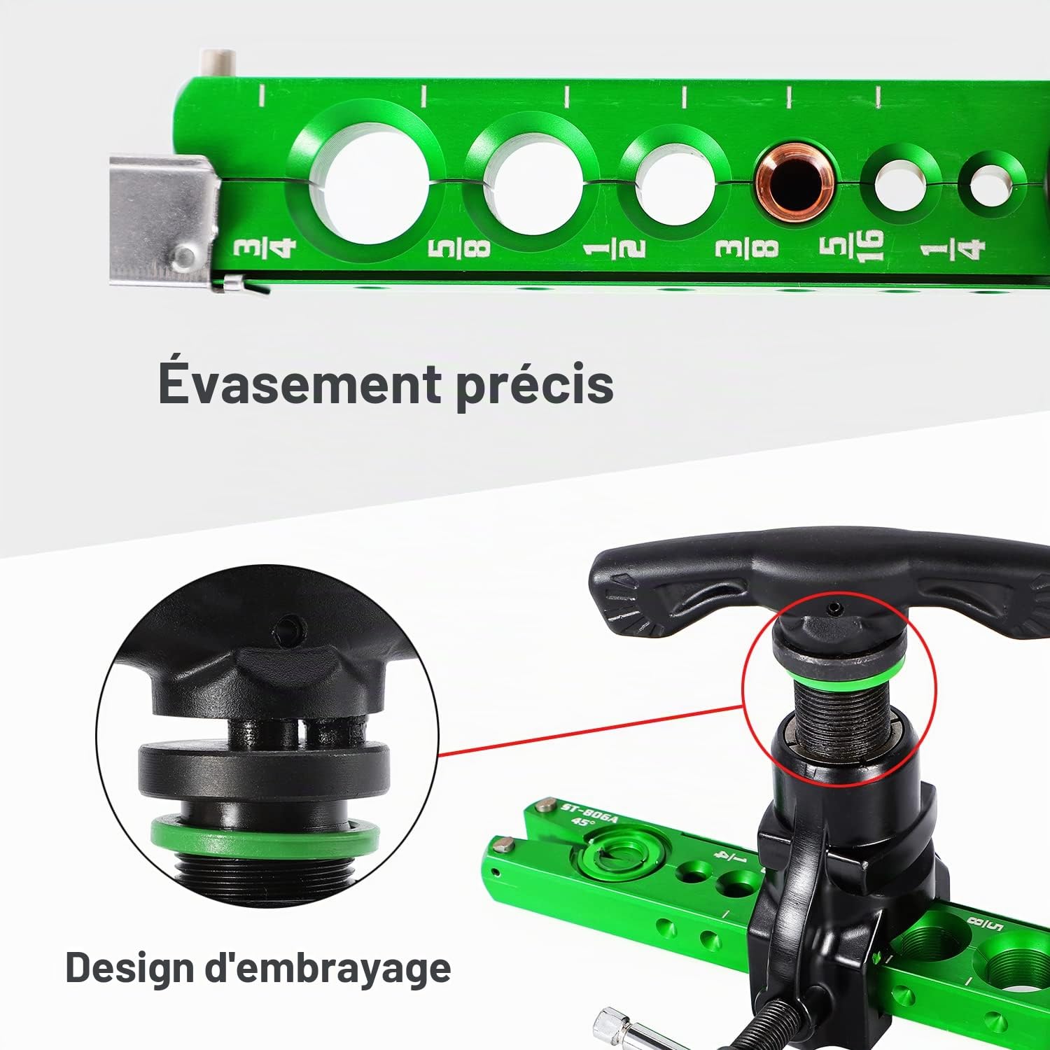 Bonvoisin Kit d'outils d'évasement 6,35 mm - 1,9 cm - 1,9 cm - Outil d'évasement simple pour tube en cuivre et aluminium - Outil d'évasement excentrique 45° 45° avec coupe-tuyau pour tubes en cuivre