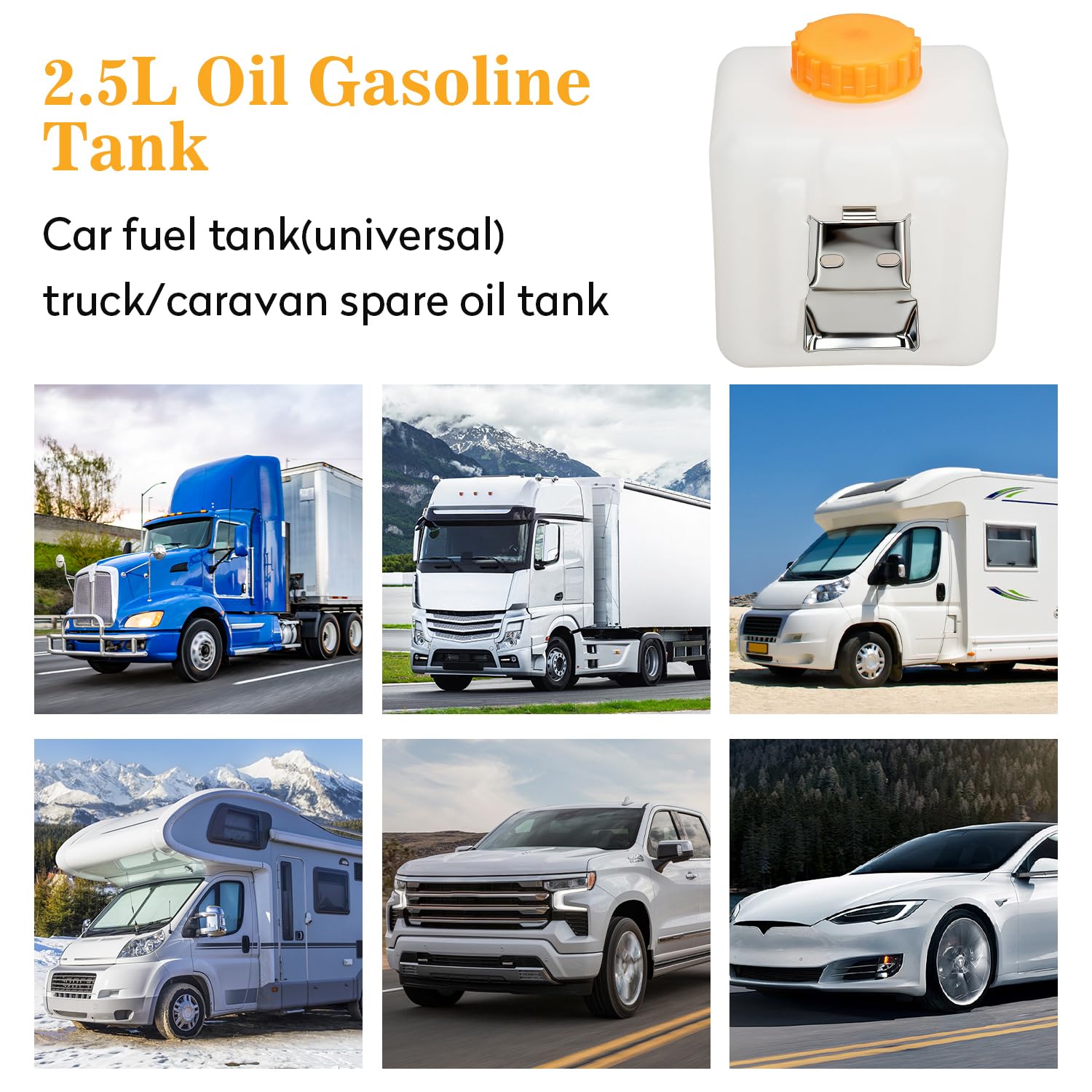 Tissting Serbatoio Carburante, 2,5L Plastica Serbatoio Benzina con Ugello Olio e Staffa in Lega di Acciaio, Tanica Olio Universale per Barca Auto Camion Accessori Riscaldatore di Parcheggio