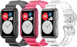 Chofit Watch Band Compatible with Huawei Watch fit 2 Soft TPU Crystal Strap Shockproof Sport Band Strap Bumper Protector Huawei Watch fit 2 Band (Black&Clear&Rose)