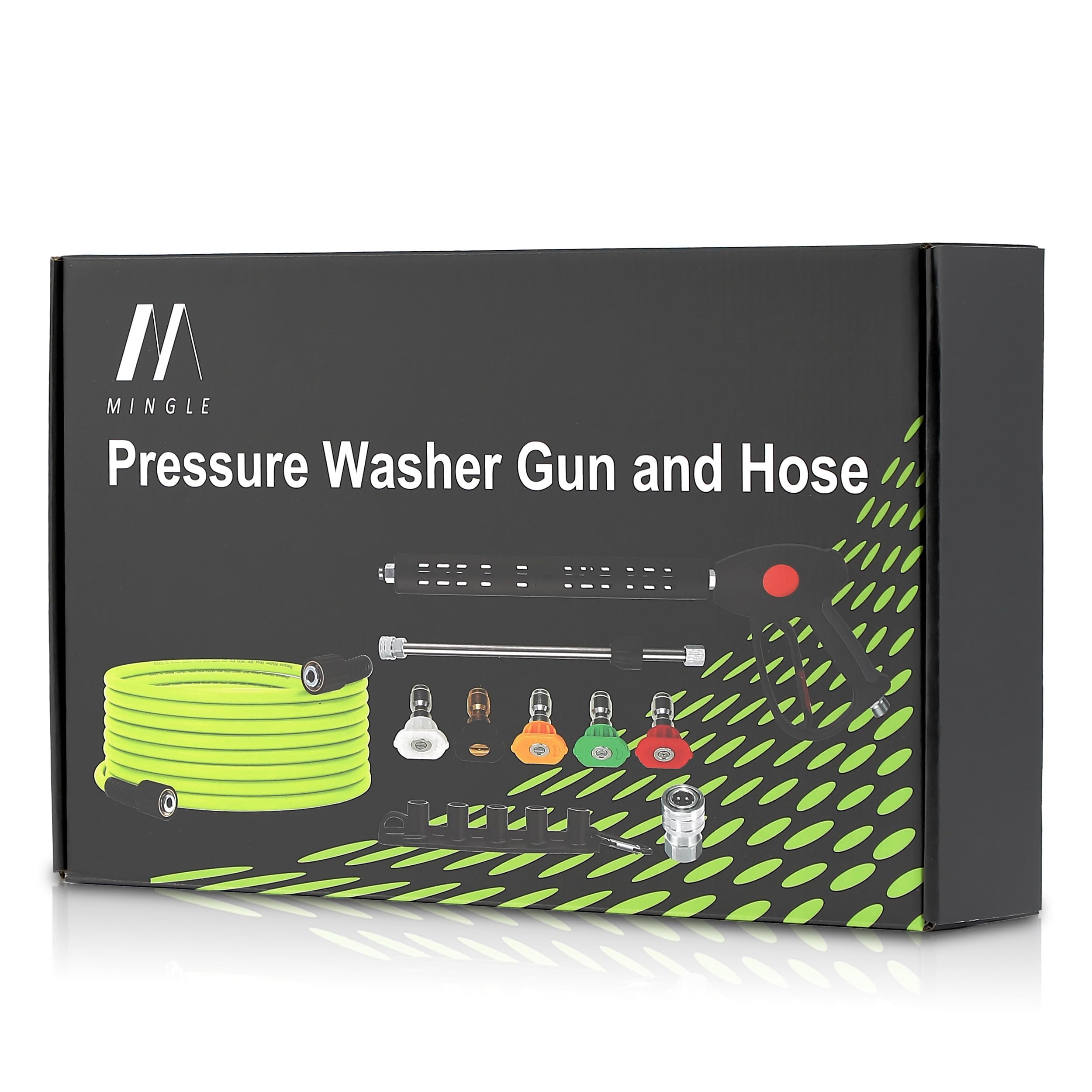 M MINGLE Kit de manguera y pistola para lavadora a presión, manguera de lavado a presión de 25 pies con 5 puntas | Ajuste M22-14 mm, repuesto para Ryobi, Simpson, Craftsman, ideal para lavado profundo de coche, entrada, patio y hogar