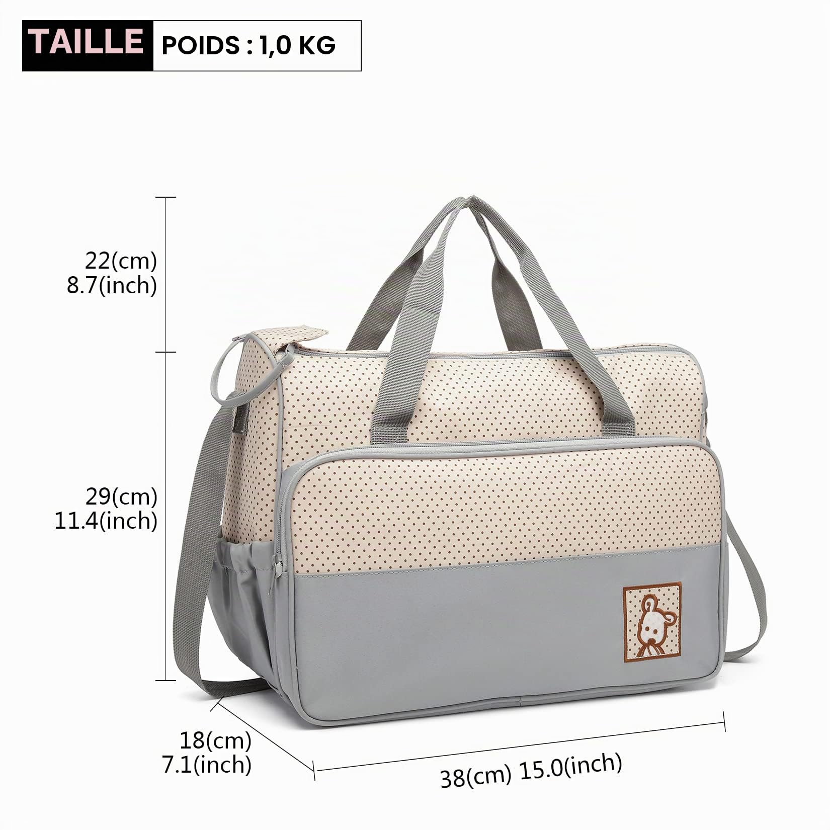 Miss Lulu 5pcs Sac à Langer pour Bébé Set Multifonction Sac à Langer Maternité Messenger en polyester pour l’hôpital Set avec design imprimé à pois