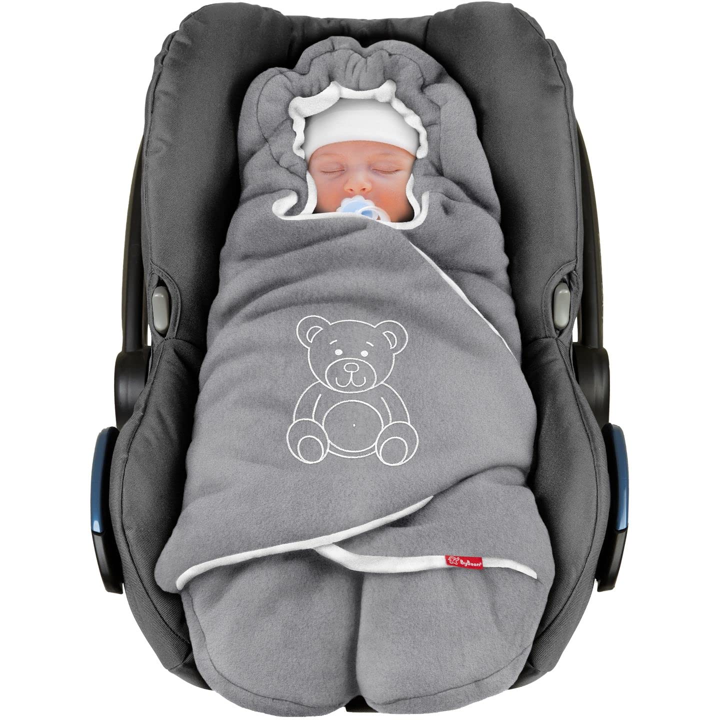 ByBoom Baby Couverture Enveloppante Hiver Universelle Multi-Usages, pour Coques Bébé, Sièges Auto, Poussettes ou Landaus; L'ORIGINAL avec l'ours