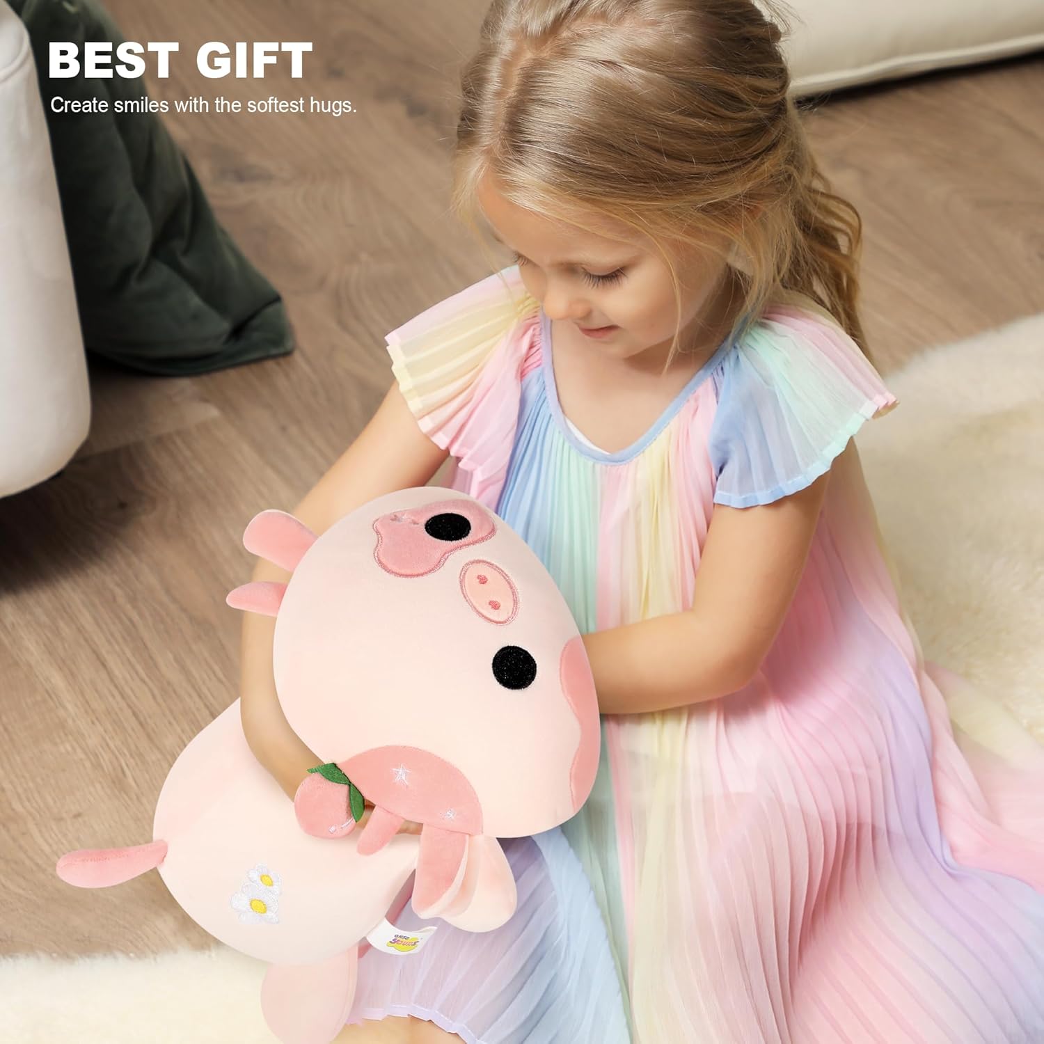 Onsoyours Cute Cow Plushie, Soft Stuffed Peach Cow Squishy Plush Animal Toy Flower Cow Pillow for Kids (Peach Cow, 12") - Image 5