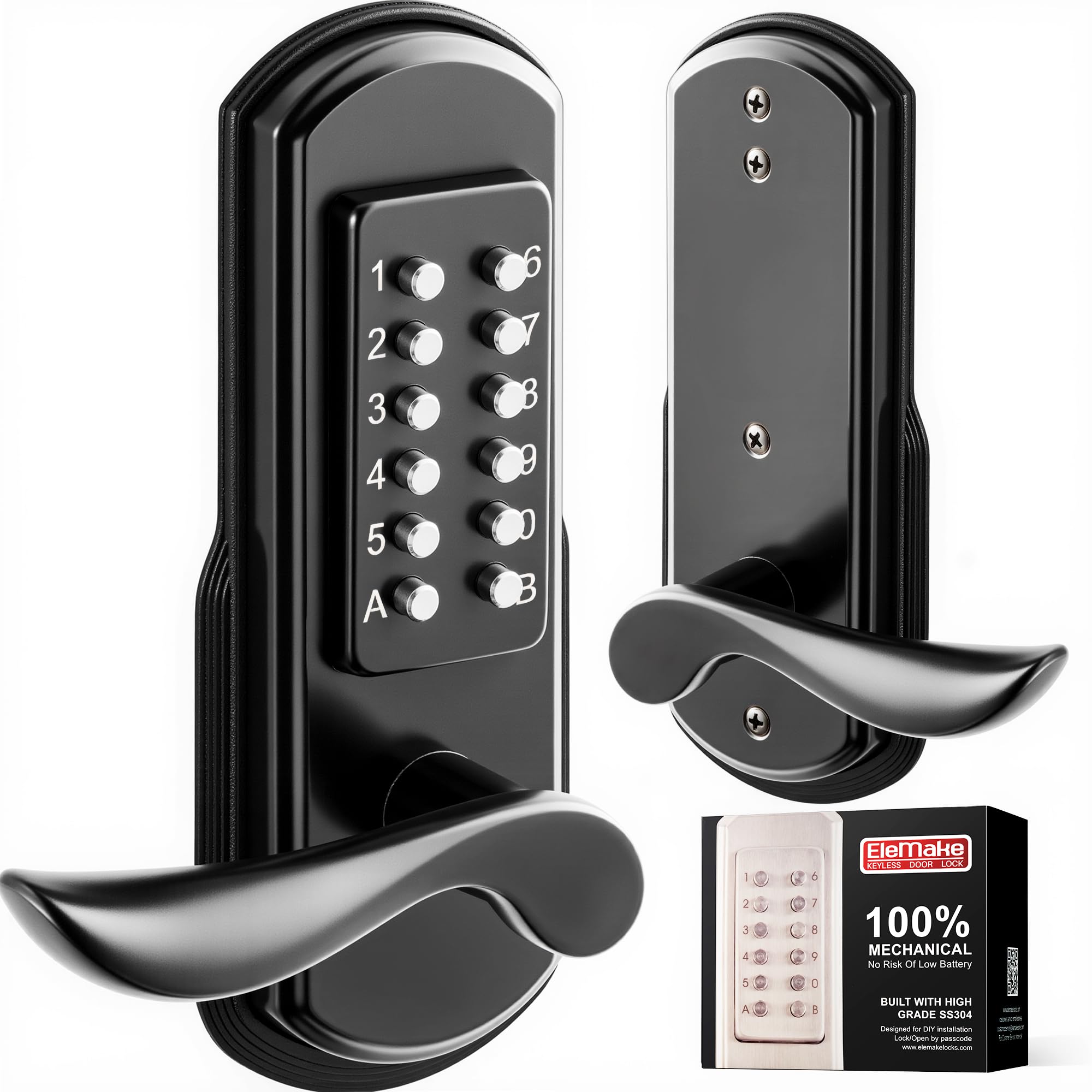 MINGSUO Left Handed Mechanical Door Lock Keyless Keypad Entry Security Combination Not Deadbolt Handle Doors Levers Stainless Steel 304