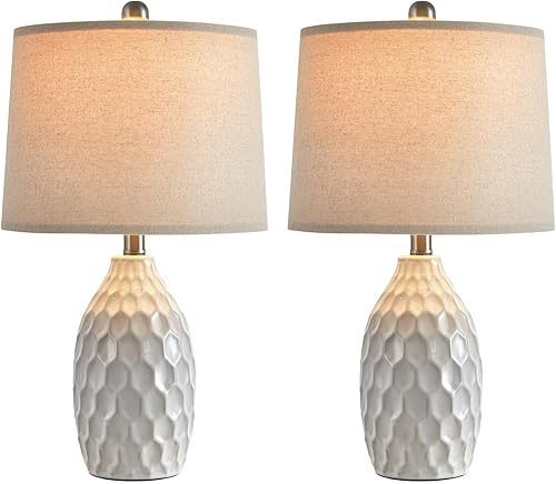 Miniatura 8 de Juego de 2 lámparas de mesa de cerámica modernas de 21.5 pulgadas, lámpara de noche industrial de metal bohemio para sala de estar, oficina, mesita