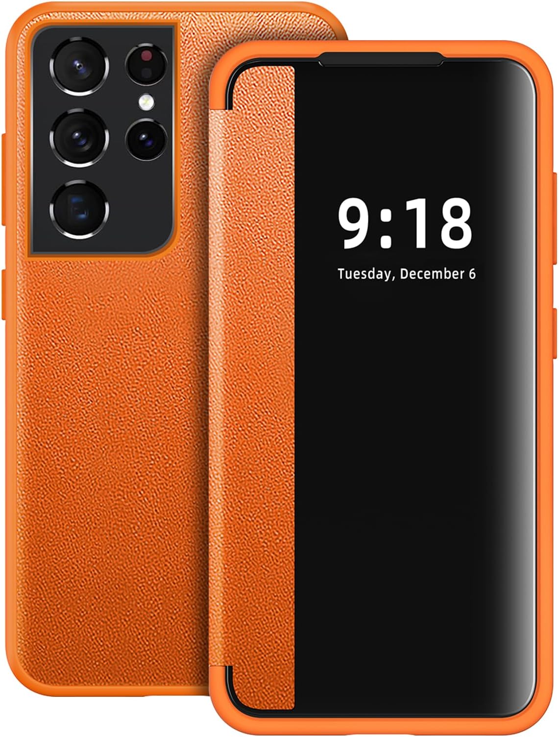 Phone Case for Samsung Galaxy S21 Ultra Case S View Window, Slim Translucent Clear View Folio 360 Degree Protective Flip Cases for Samsung S21 Ultra Flip Cover Cases for Galaxy S21 Ultra 5G (Orange)