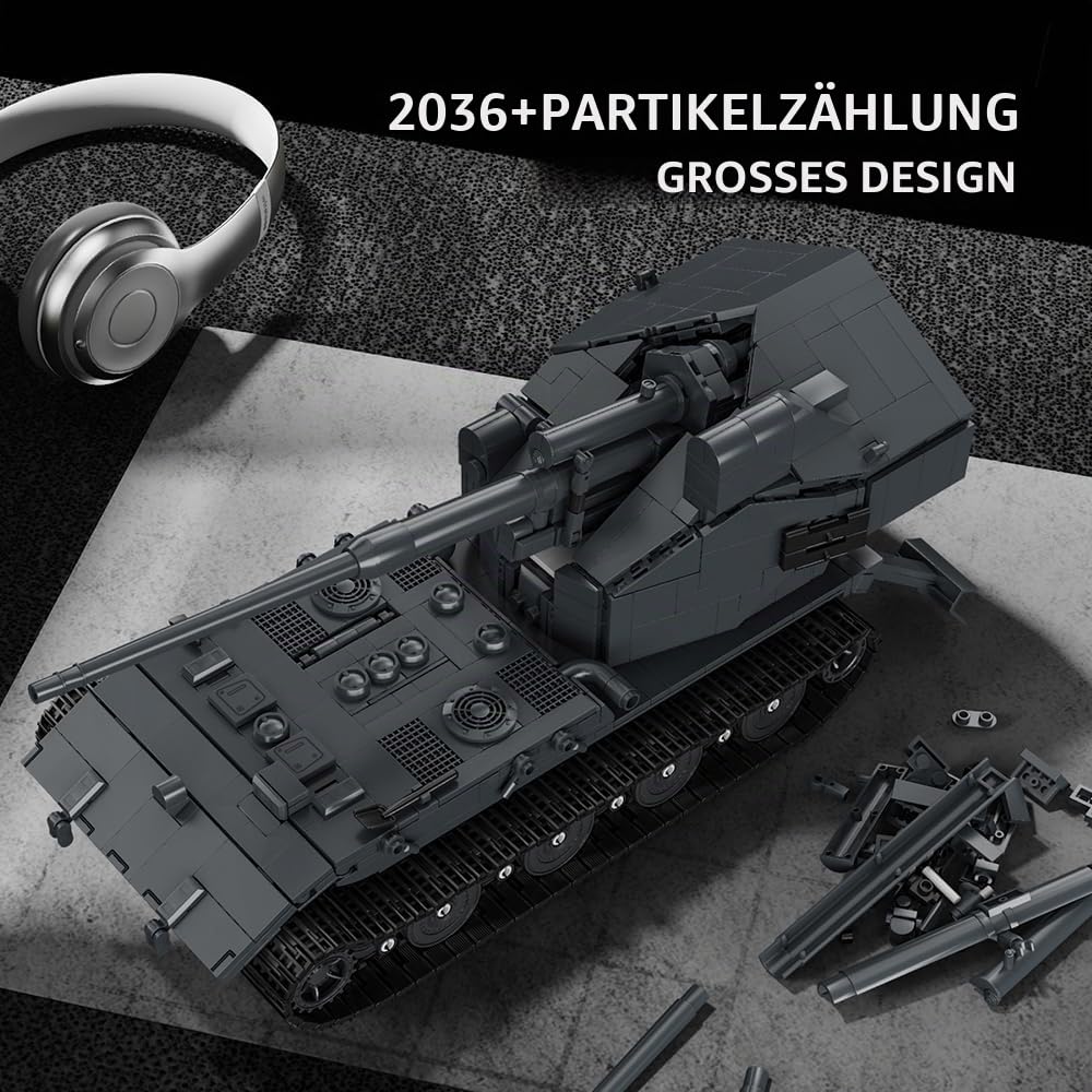 39157 Waffenstager E-100 Tank Baustein Set, 2036 Stück Militär 1:28 Skala Tank Modell Baustein Spielzeug, Raumdekoration oder Sammlung