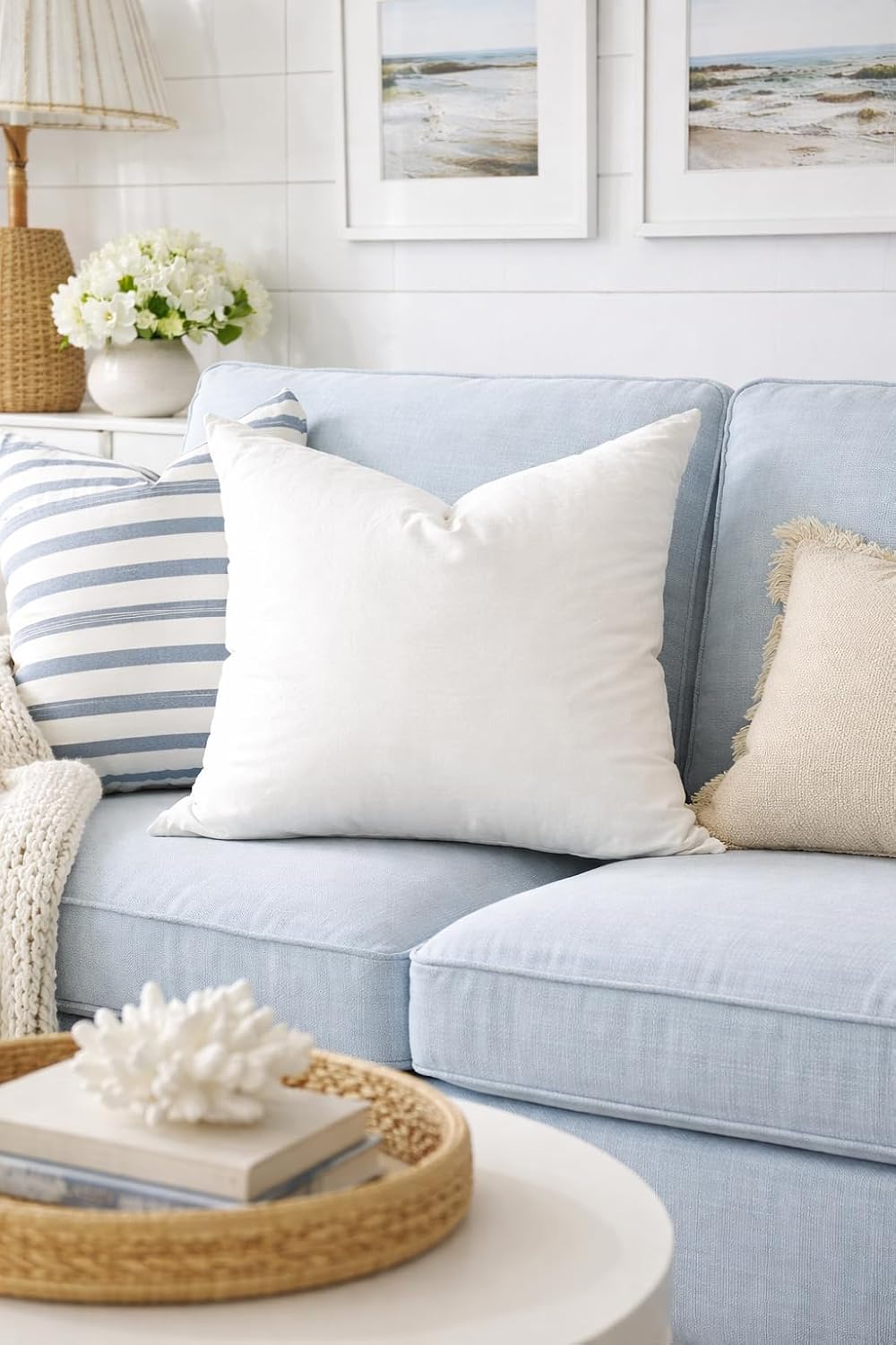 Plush Pillow Insert, 22 x 22 Inches, 100% Cotton Cover, Polyester Gel Fill, Made in USA, Fits 20x20 Pillow Covers
