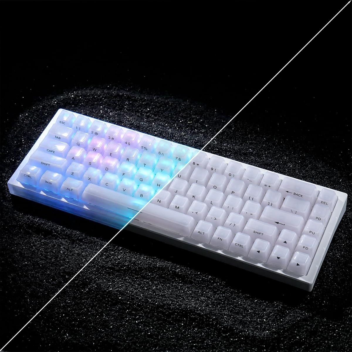 JakeTsai Crystal Jelly White Keycaps, 119 touches PC Keycaps Dye-Sub MDA Translucide Side Printed Custom Keycap for 61/68/84/87/98/100 Cherry Gateron MX Switches Mécaniques Keyboards
