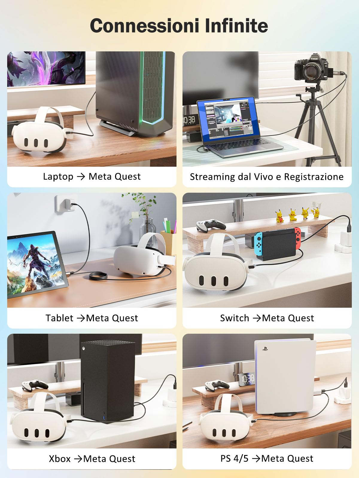 Scheda di acquisizione video con PD 100W per Meta Quest 2/3/3s, Adattatore HDMI a USB C/A 1080P60, capture card Plug & Play per Streaming, Registrazione giochi, OBS, Switch, PS4/5, Xbox, Fotocamera,VR
