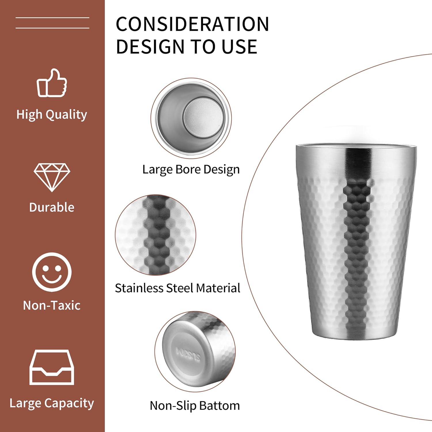 BEFOY Pint Cup - 16oz Double Layer Cup Wall Stainless Steel Unbreakable Hot & Cold Drinking Cups for Home & Outdoor (4PCS, 4 Count (Pack of 1))