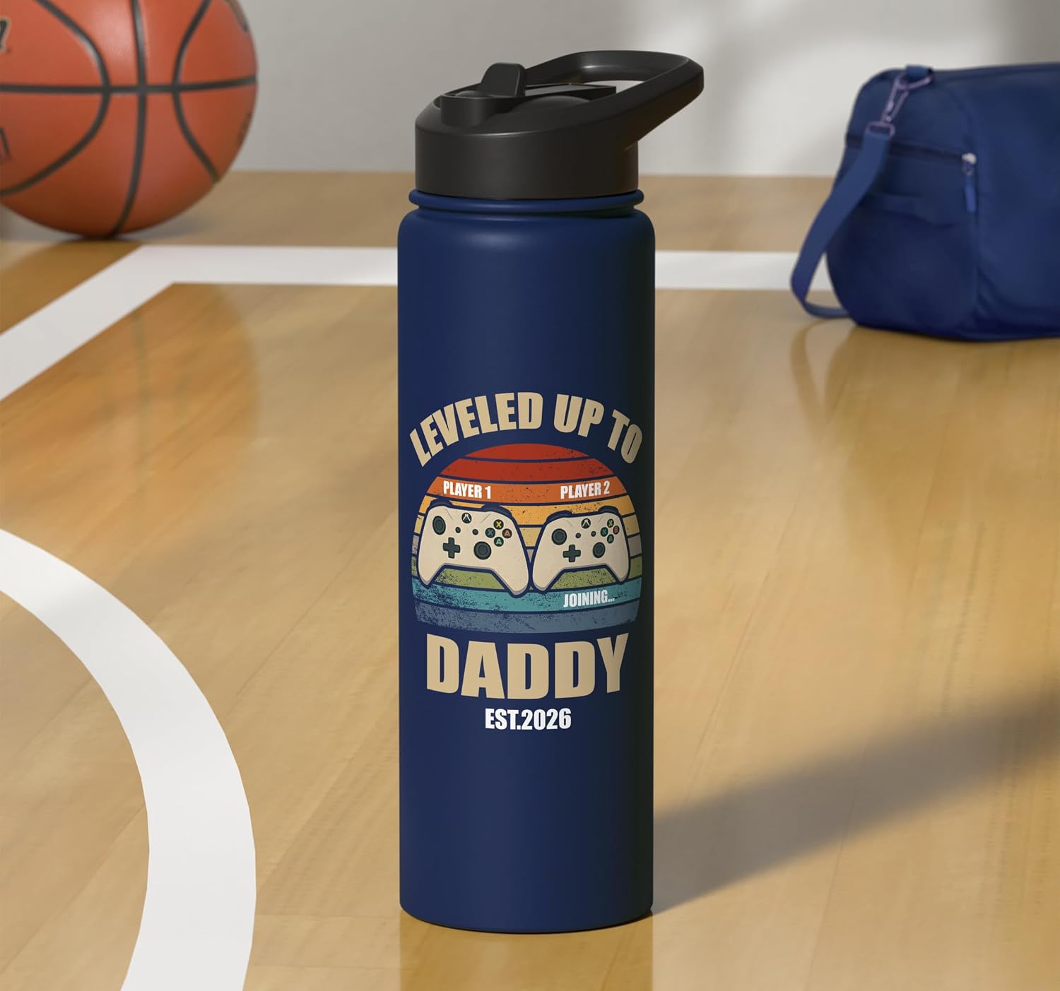 Leveled Up To Daddy Retro Sunset Gamer Gaming New Dad 2026 Stainless Steel Insulated Water Bottle