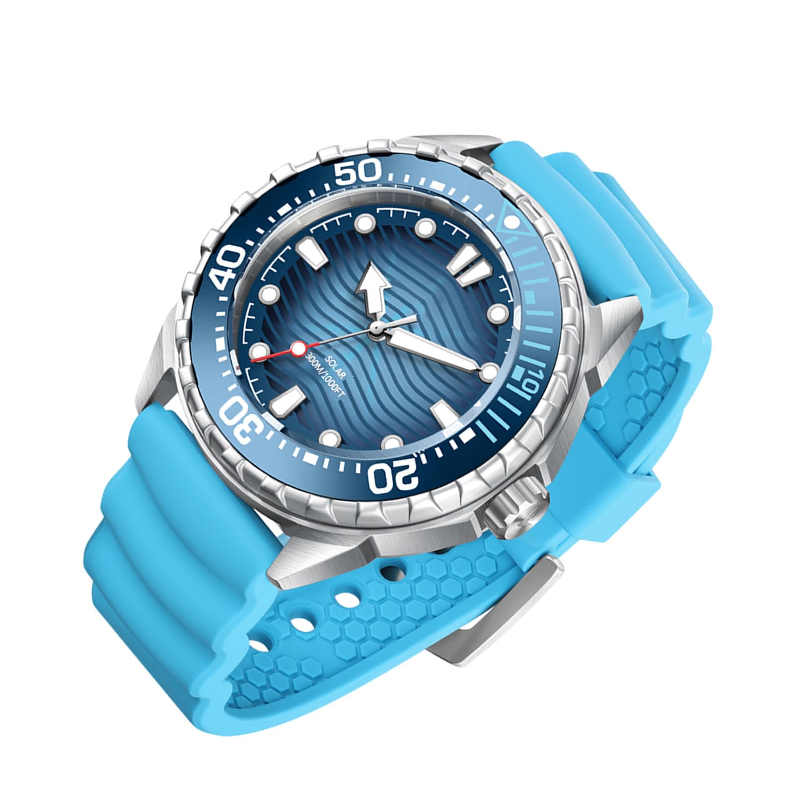 Aramox Reloj de Buceo de Cuarzo con Energía Solar, Correa de Silicona de Acero Inoxidable Reloj de Buceo 300 M, Movimiento de Cuarzo Luminoso para Hombres Mujeres Deportes Al Aire