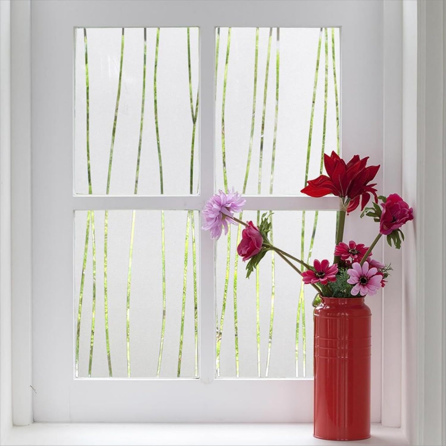 Finnez Frosted Window Film Non-Adhesive, Static Cling Privacy Film for Glass, No Glue Decorative Cling for Home Office Bathroom UV Protection Cross Pattern 35.4 X 157.4 Inches