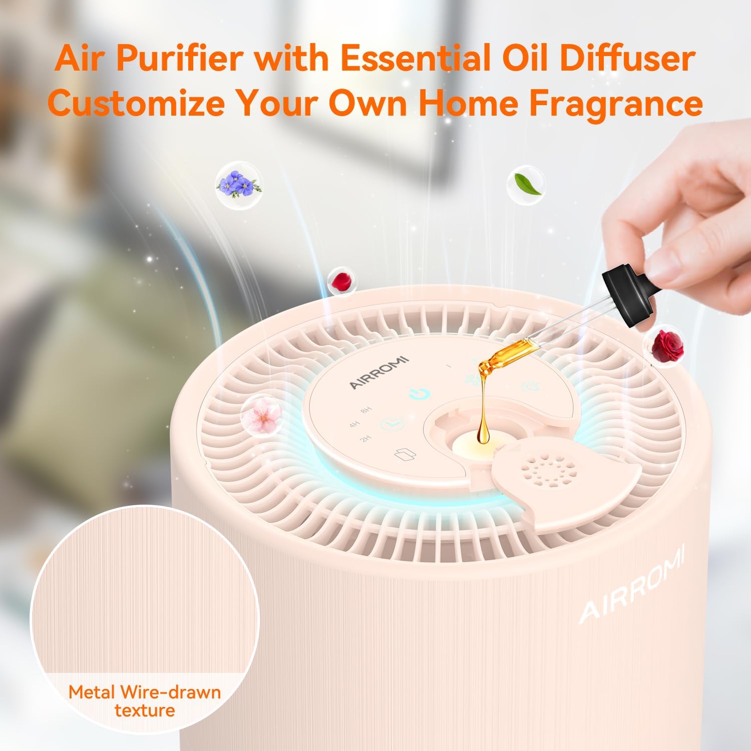 AIRROMI Air Purifier for Bedroom with HEPA 3-in-1 Filter, Pet Air Purifier for Home Cat Pee Smell, Covers Upto 990 Ft², Quiet 360°intake Air Cleaner for pet hair,allergies,Dust,Smoke A2001 Orange