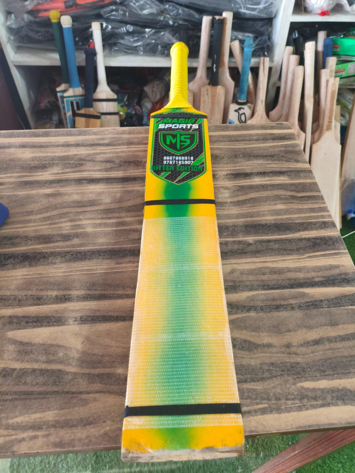 Srilankan Scoop Cricket Bat, Rainbow Collection, Coconut Wood, 34 to 35 Inches, Multi-Color, Double Grip, Liquid Coated, for Tennis Ball Cricket-image-8