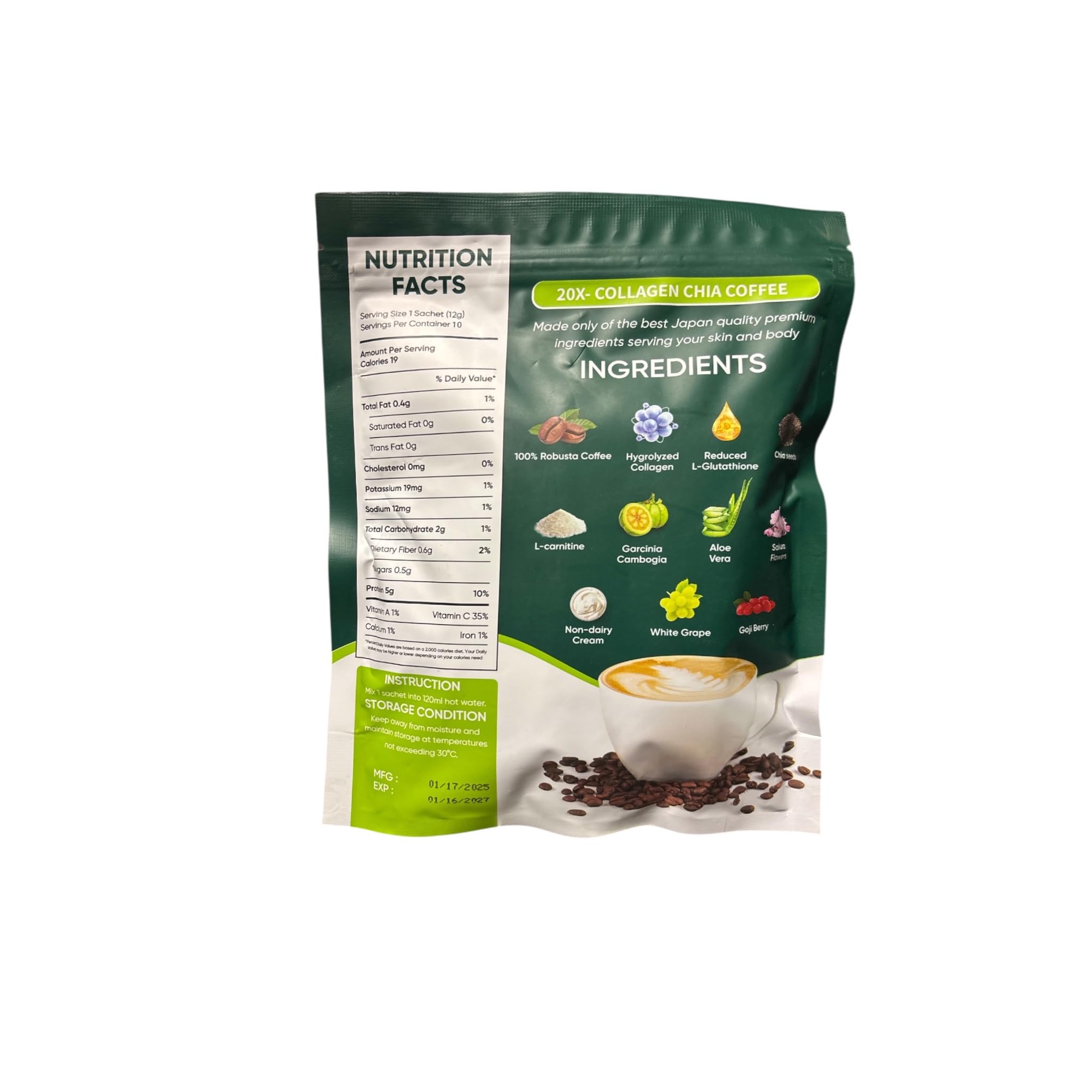 Amazon.com : FIT GUM 20X Collagen Chia Coffee - 11 in 1 Coffee Mix