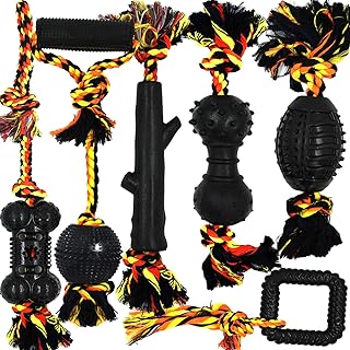 Durable Dog Chew Toys 6 Pack, Cotton Rope Rubber Dog Toys, Indestructible, Convex Design for Puppy Small Medium Large Dogs, Tug of War, Fetching, Puppy Teething Toy for Boredom, Gift