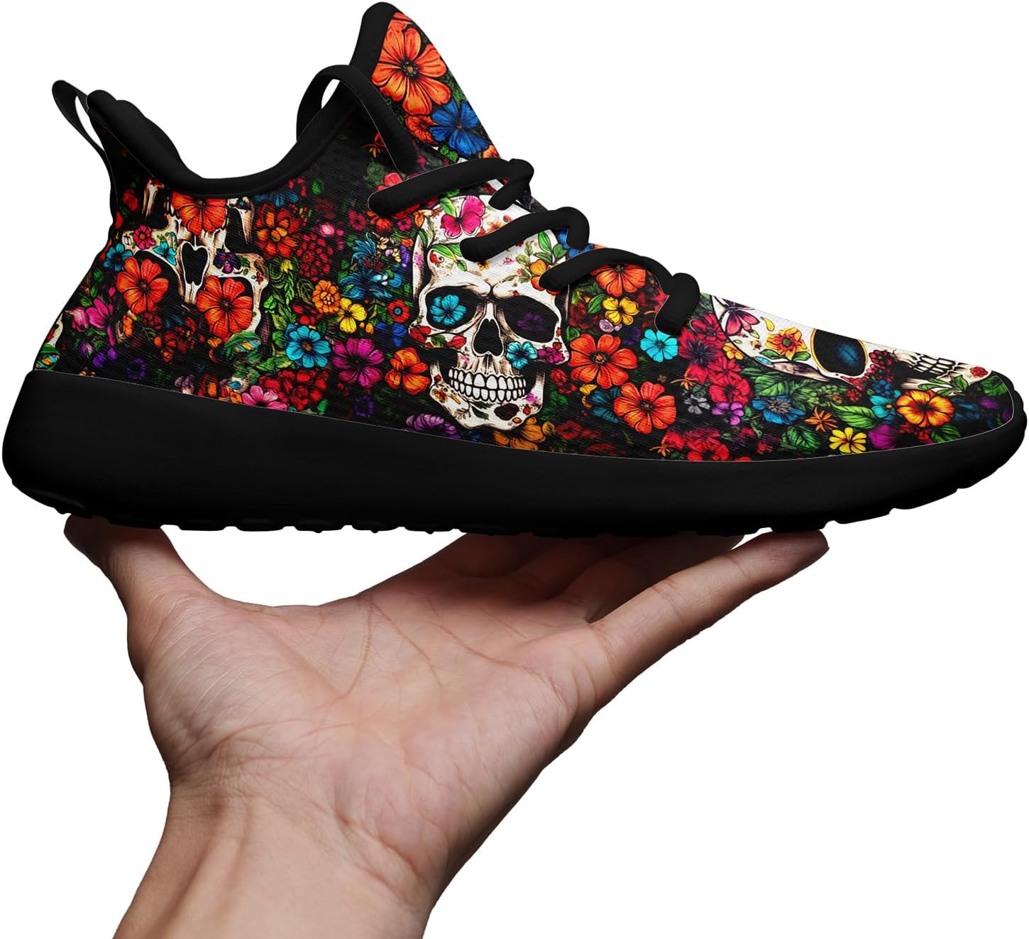 Skull Walking Shoes for Men Mesh Athletic Road Running Shoes Lightweight Breathable Halloween Training Sports Shoes Tennis Walking Sneaker