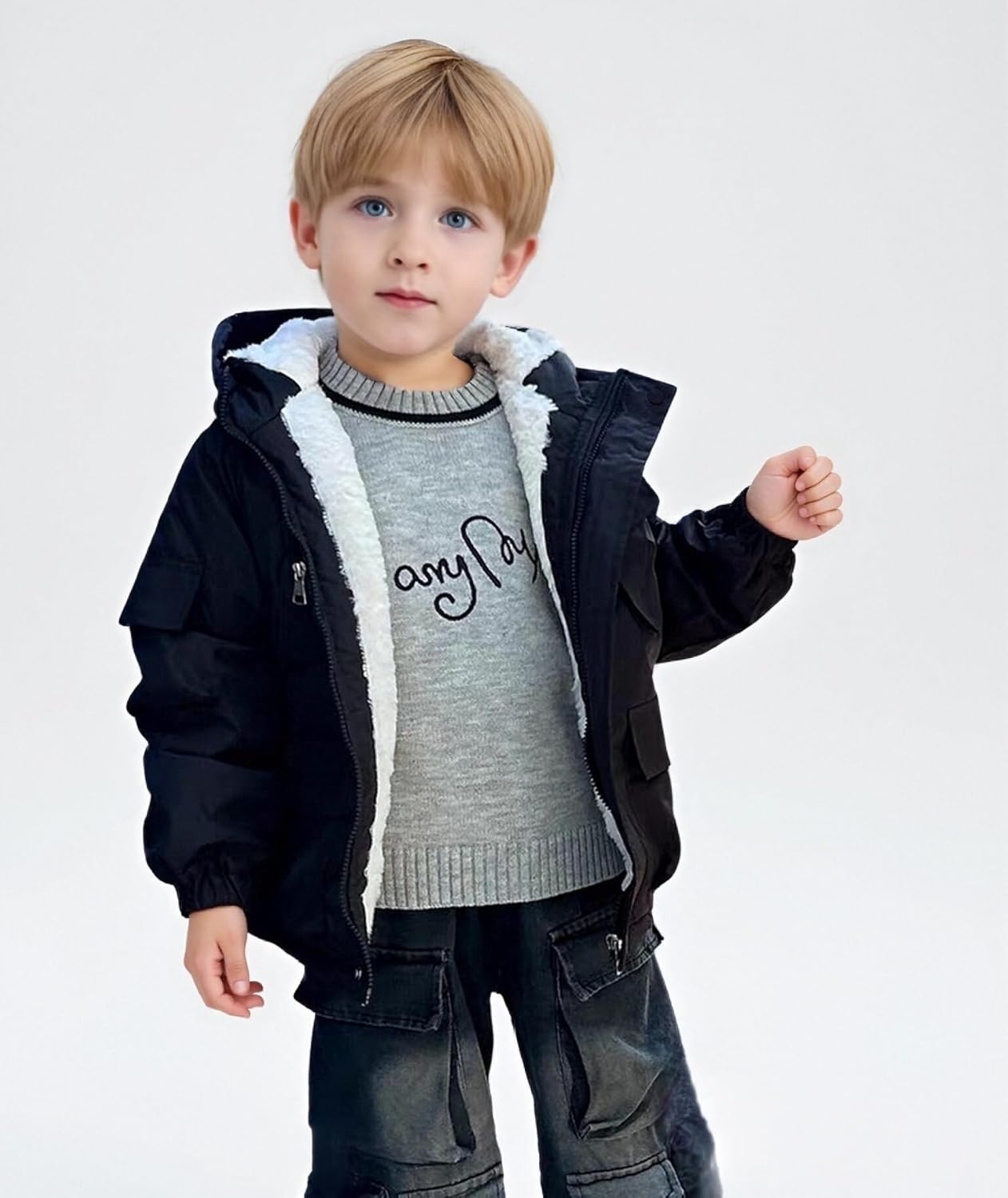 3-14 Years Boys Fall Winter Coats Wind Water-Resistant Puffer Jacket Warm Fleece-Lined Hooded Clothes - Image 2
