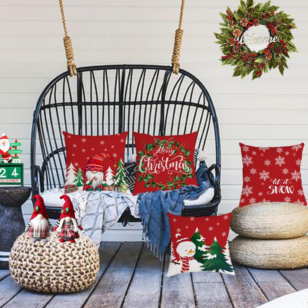 YeeJu Set of 4 Christmas Pillow Covers 20x20 Inch Merry Christmas Pillow Cases Velvet Christmas Throw Pillow Covers Red Xmas Holiday Outdoor Couch Sofa Cushion Covers for Home Decorations(20)