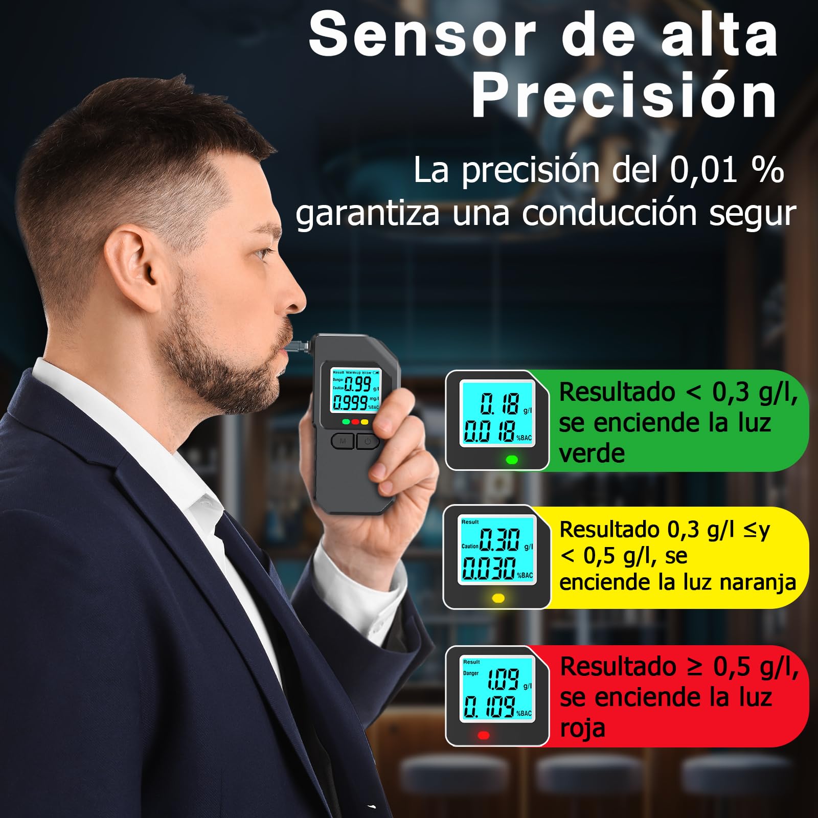 Dusefogo Alcoholímetro Homologado DGT, Test de Alcoholemia con Pantalla LCD y 20 Boquillas, Alcolimetros Personal para Uso Doméstico y Profesional Comprobador de Alcohol — view 3