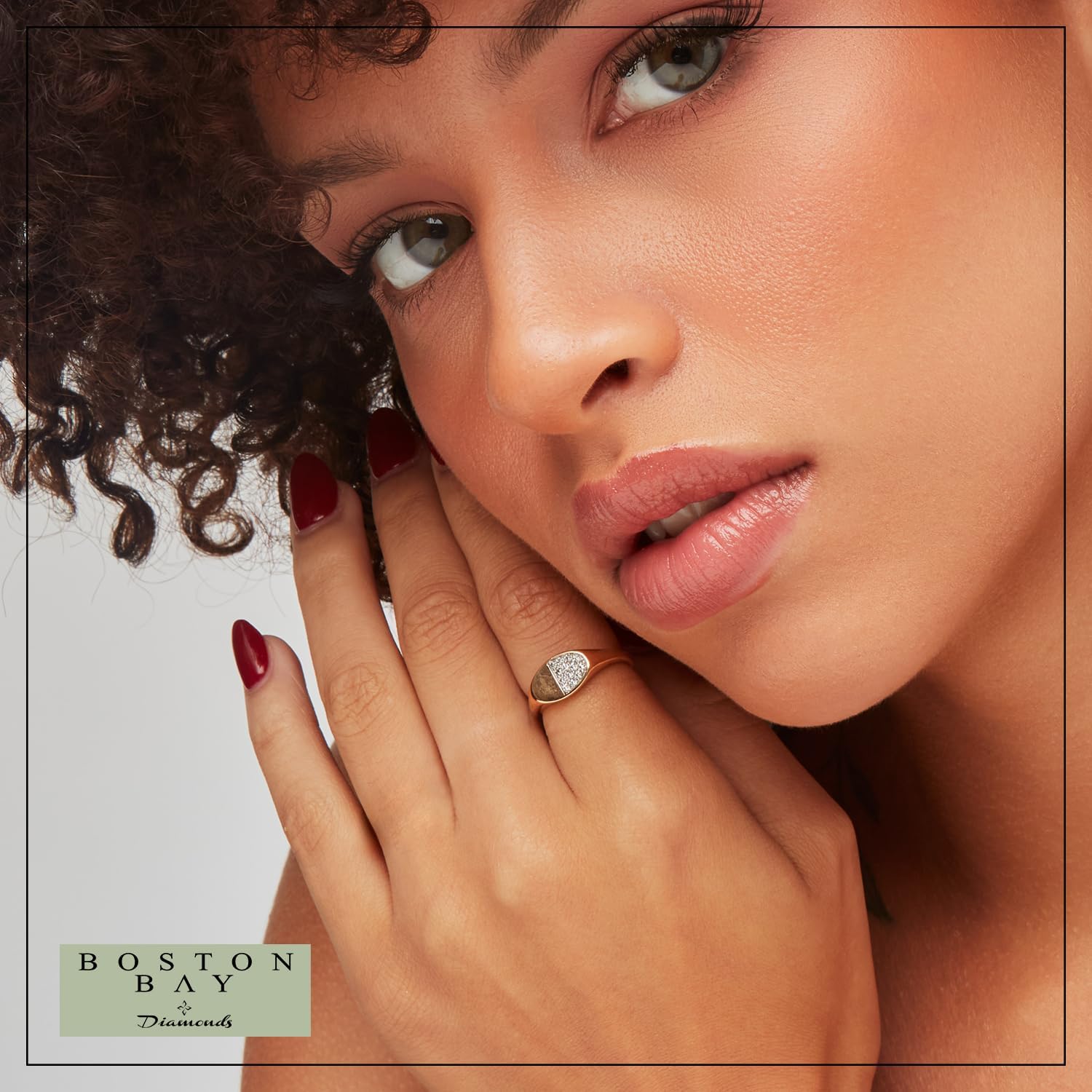 Boston Bay Diamonds Diamond Signet Ring in 14K Yellow Gold or Rhodium Plated Sterling Silver, Choice of Style