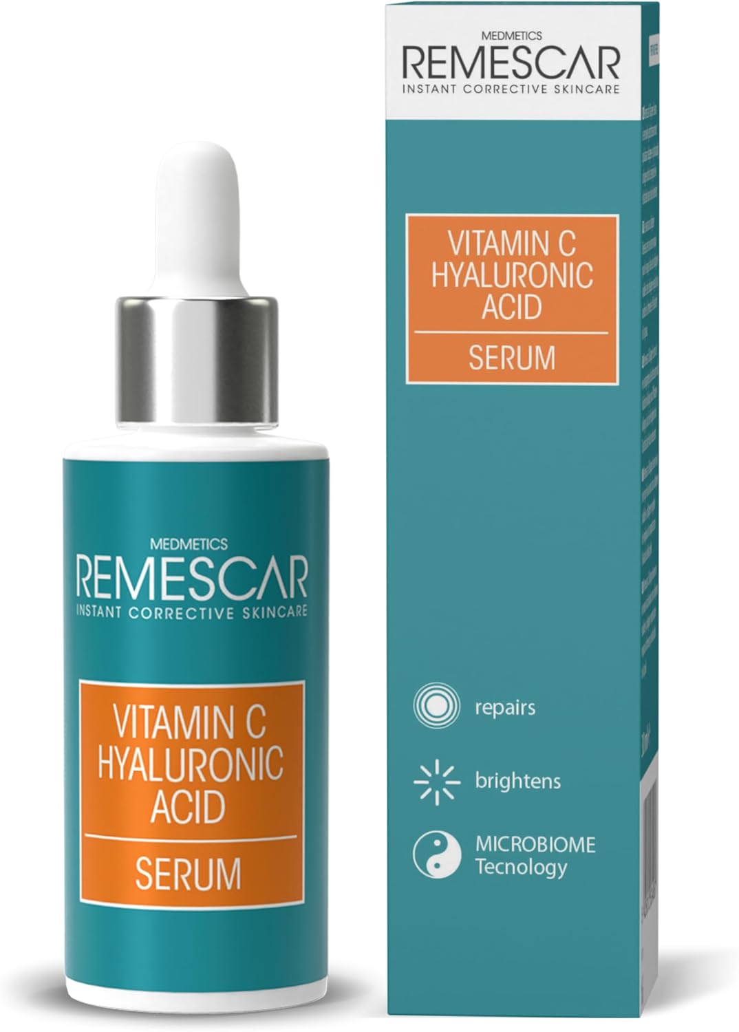 Remescar Vitamine C Serum met Hyaluronzuur 30 ml – Herstellende en hydraterende serum, Gezichtsverzorging collageen serum voor een stralende huid, met Microbiome Technologie